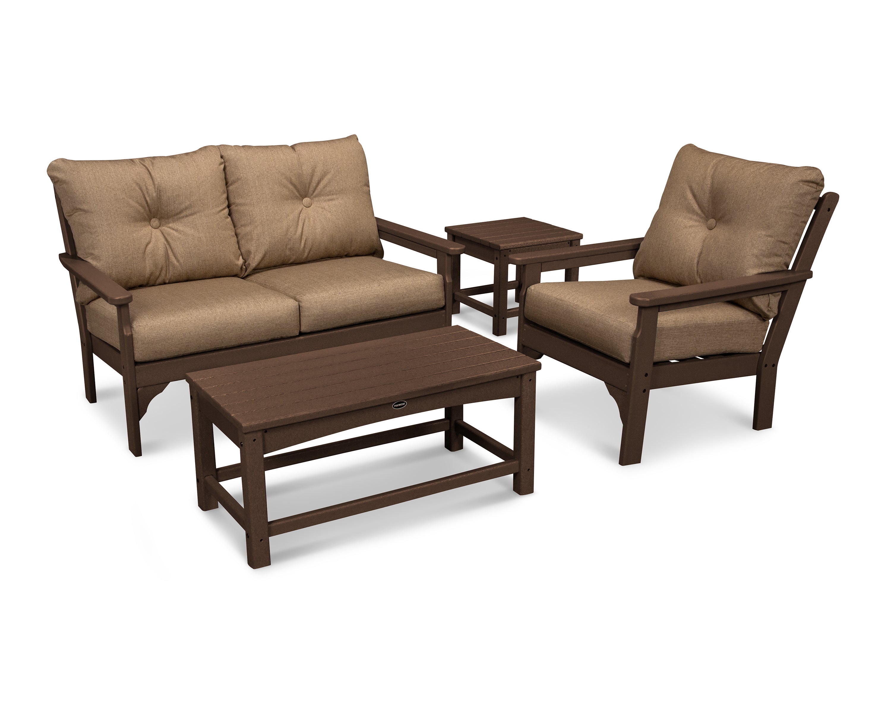 POLYWOOD Vineyard 4 Piece Deep Seating Set in Mahogany / Sesame