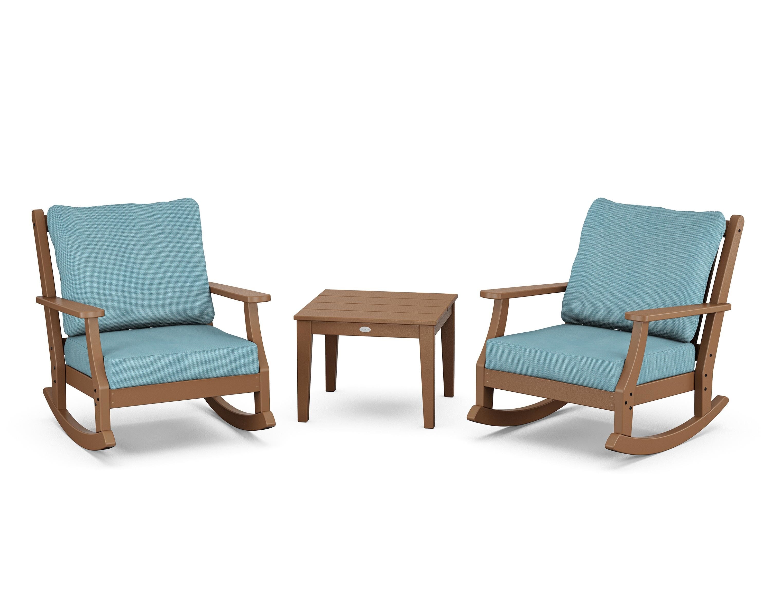 Country Living Wovendale 3-Piece Deep Seating Rocker Set in Teak / Lattice Sky Blue