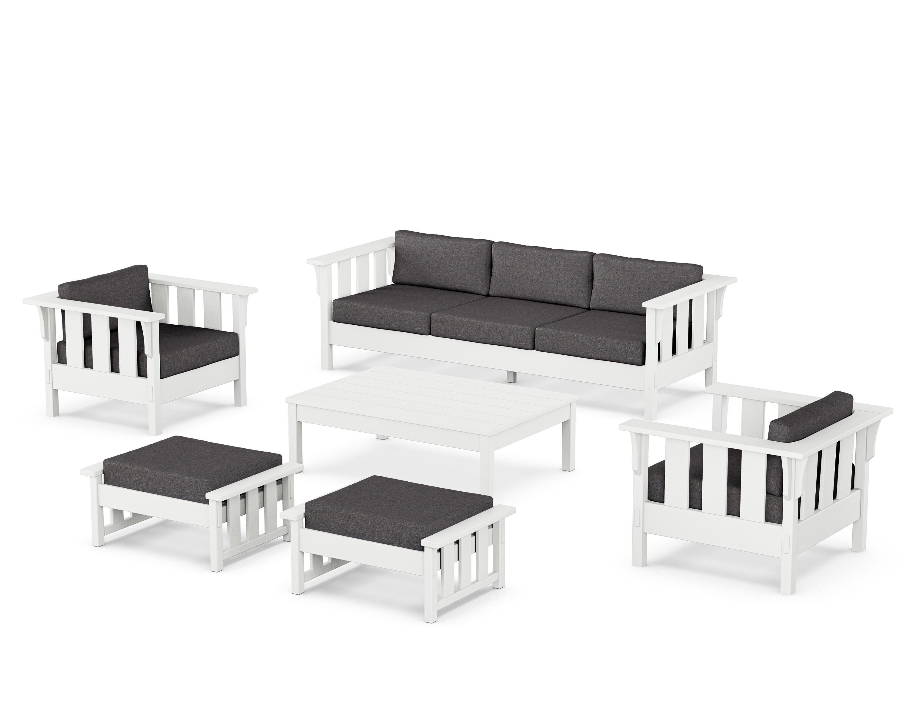 Martha Stewart by POLYWOOD Acadia 6-Piece Lounge Sofa Set in White / Ash Charcoal