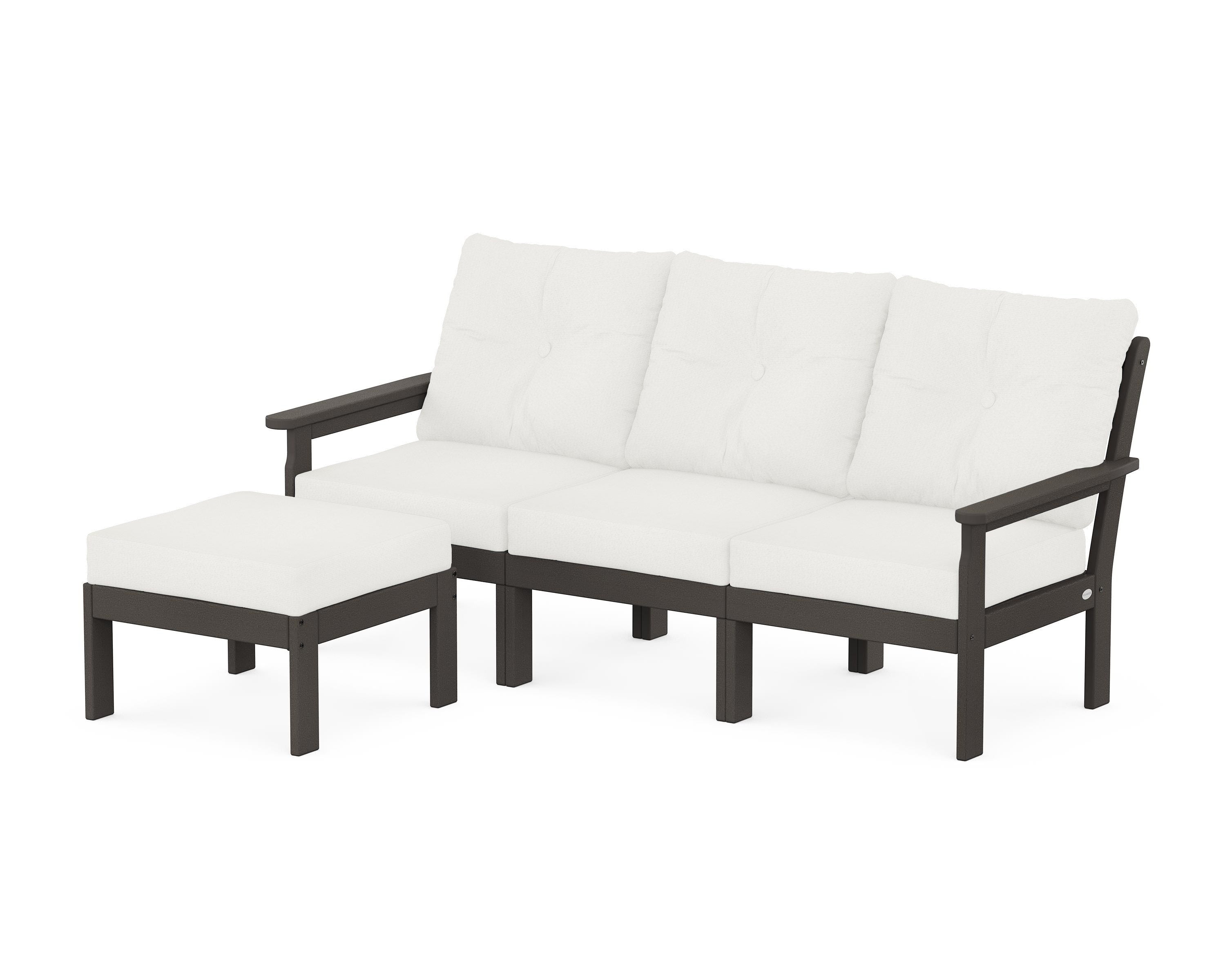 POLYWOOD Vineyard 4-Piece Sectional with Ottoman in Vintage Coffee / Natural Linen