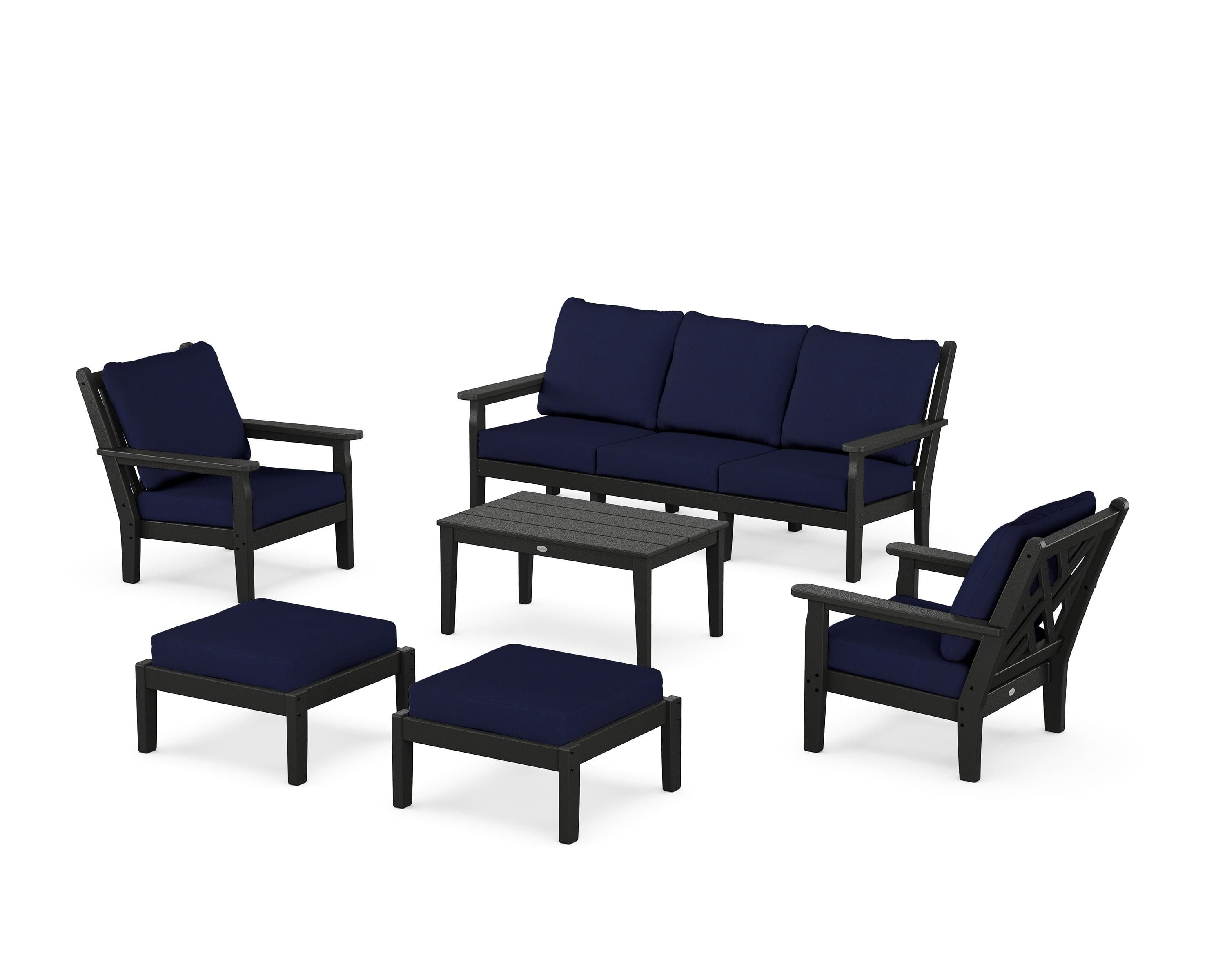 POLYWOOD Chippendale 6-Piece Lounge Sofa Set in Black / Navy