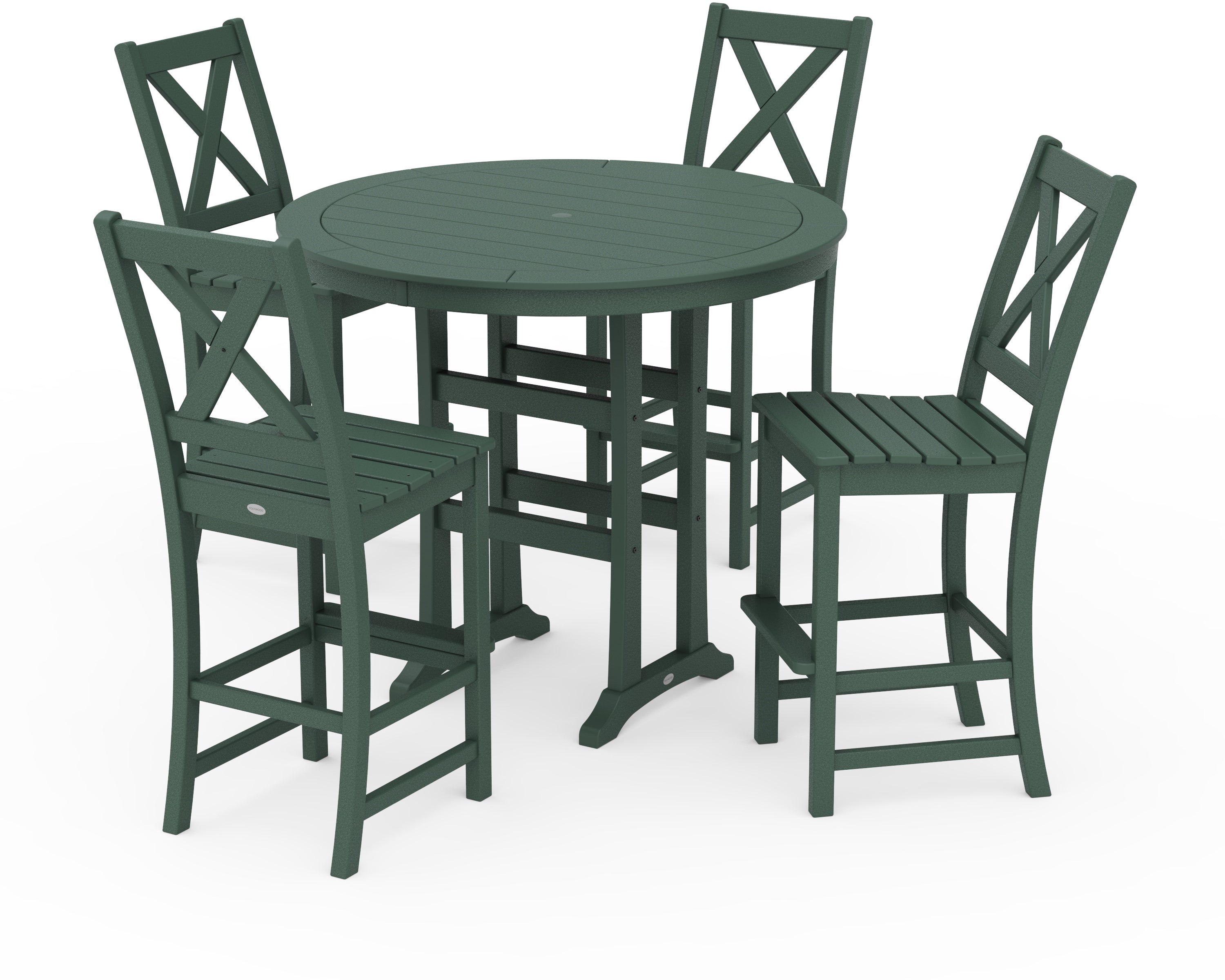 POLYWOOD Braxton 5-Piece Nautical Trestle Arm Chair Bar Set in Green
