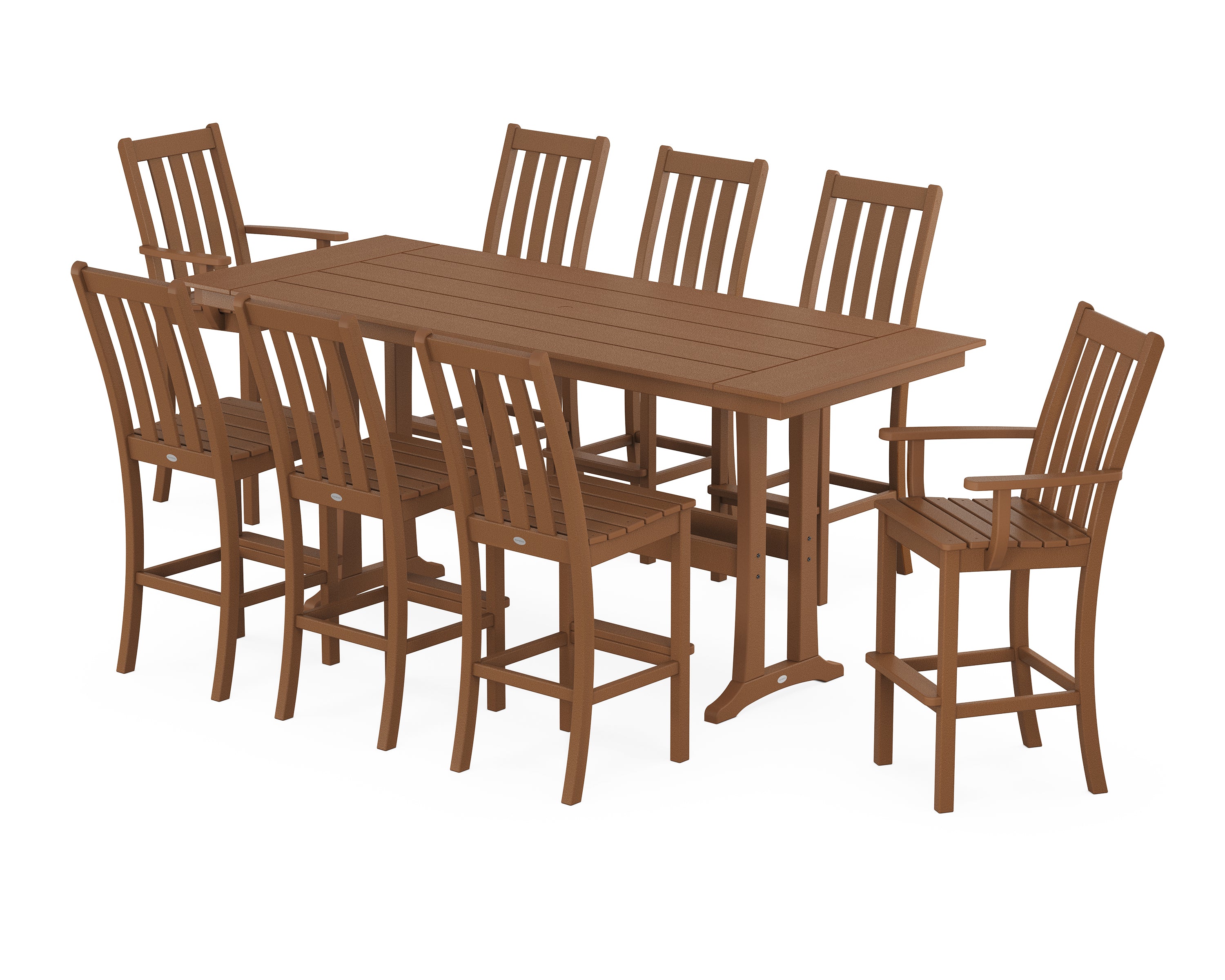 POLYWOOD® Vineyard 9-Piece Farmhouse Bar Set with Trestle Legs in Teak