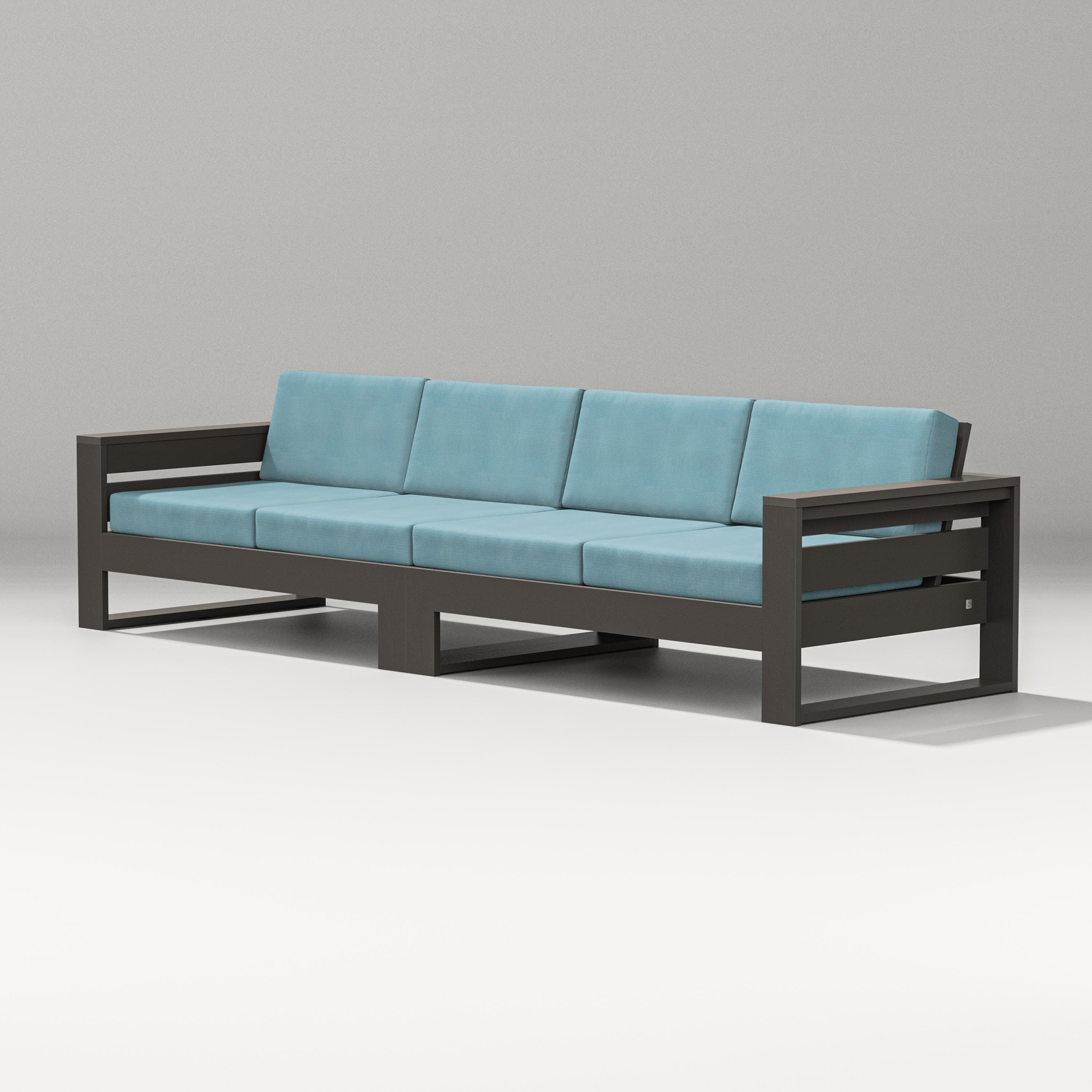 PW Designer Series Latitude Straight Sectional in Vintage Coffee / Lattice Sky Blue