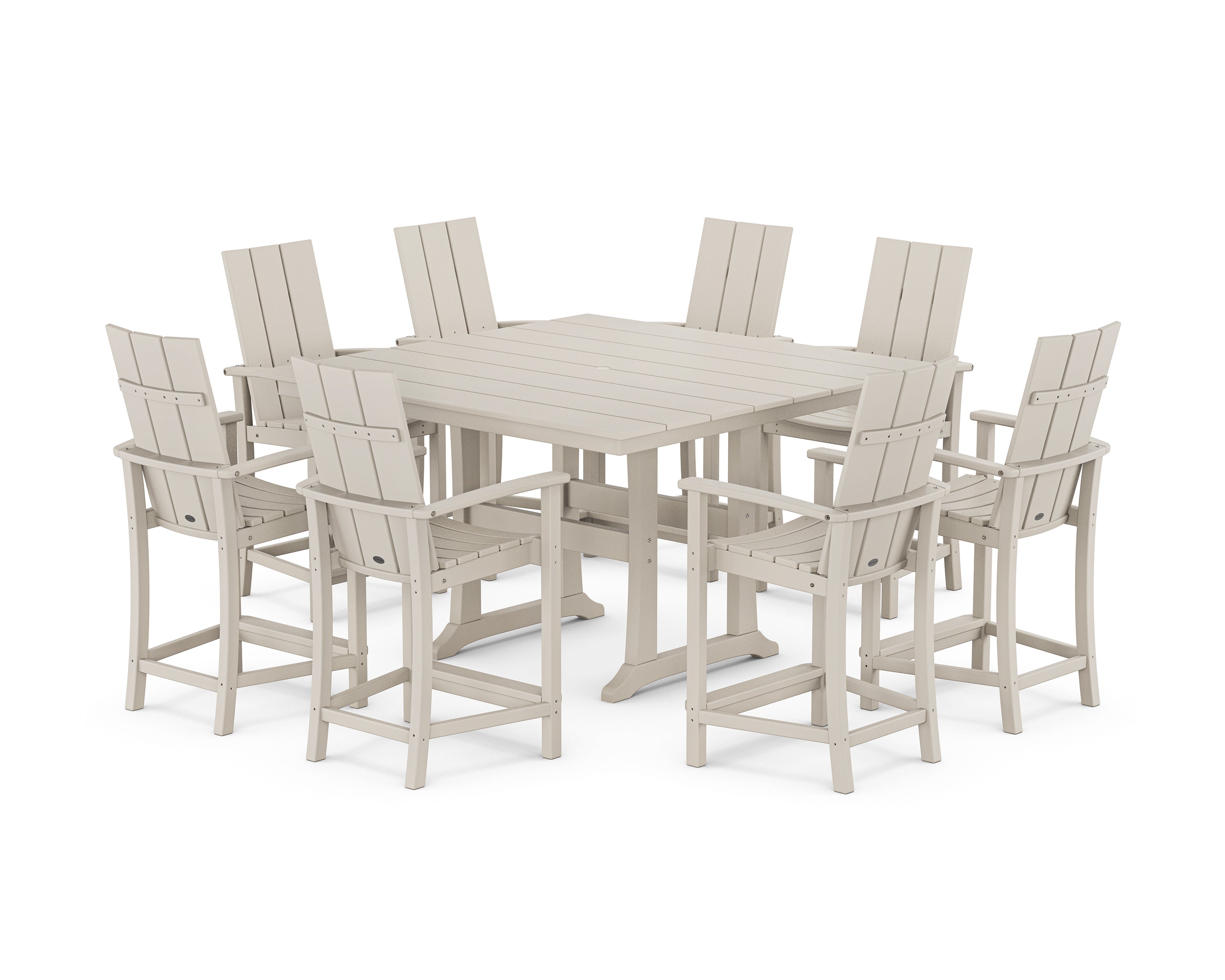 POLYWOOD® Modern Adirondack 9-Piece Farmhouse Trestle Counter Set in Sand