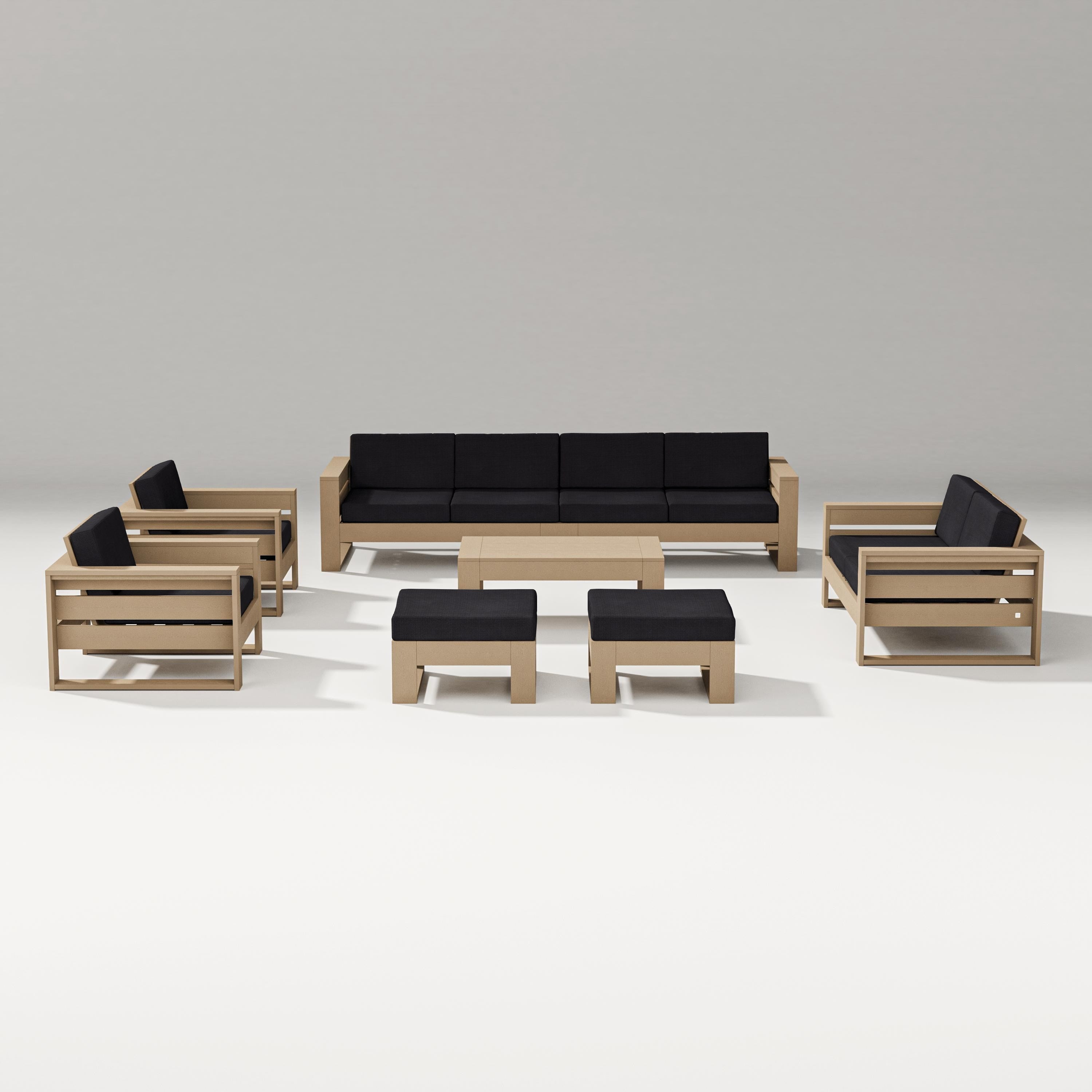 PW Designer Series Latitude 8-Piece Lounge Sofa Set in Vintage Sahara / Midnight Linen