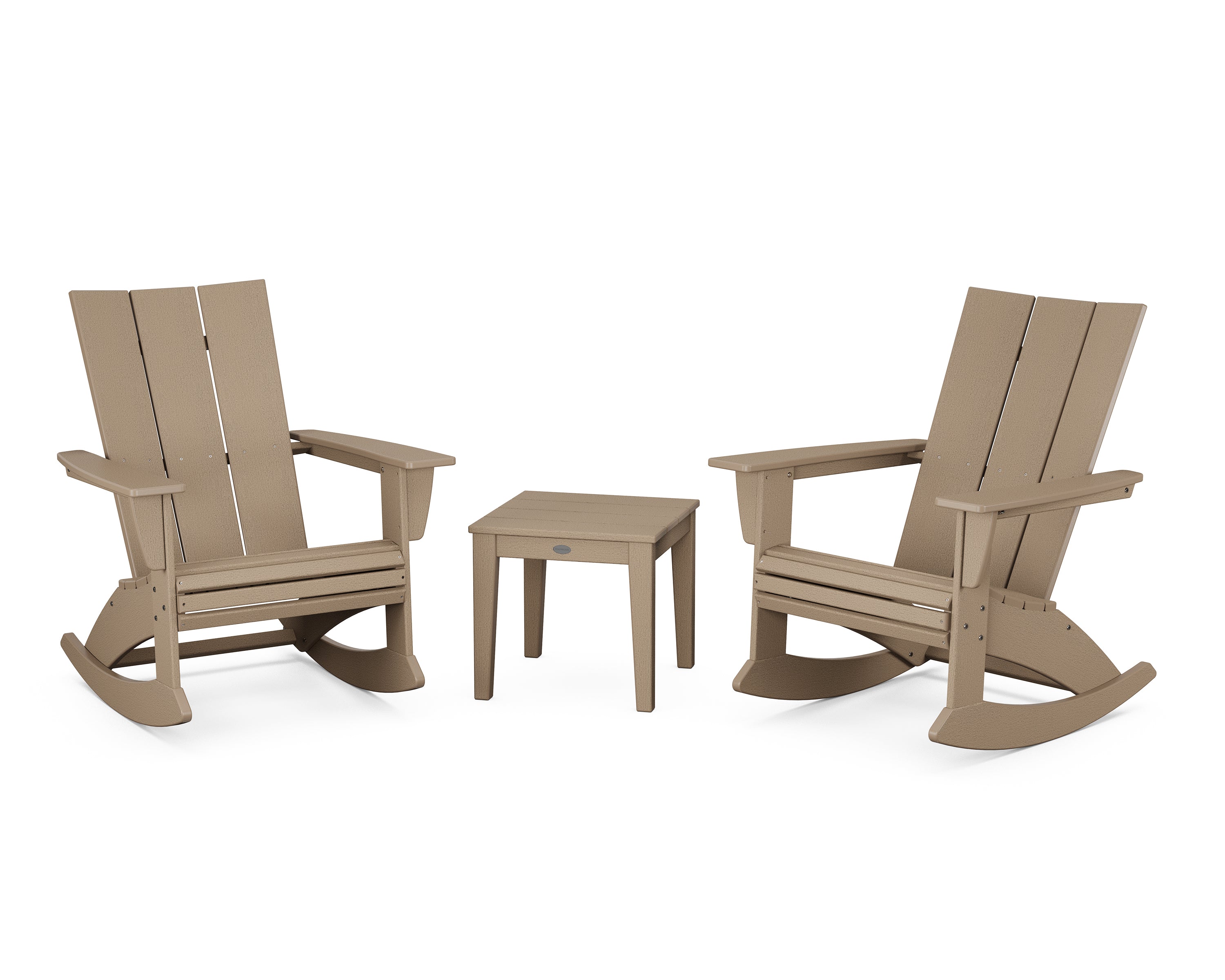 POLYWOOD® Modern Curveback 3-Piece Adirondack Rocking Chair Set in Vintage Sahara