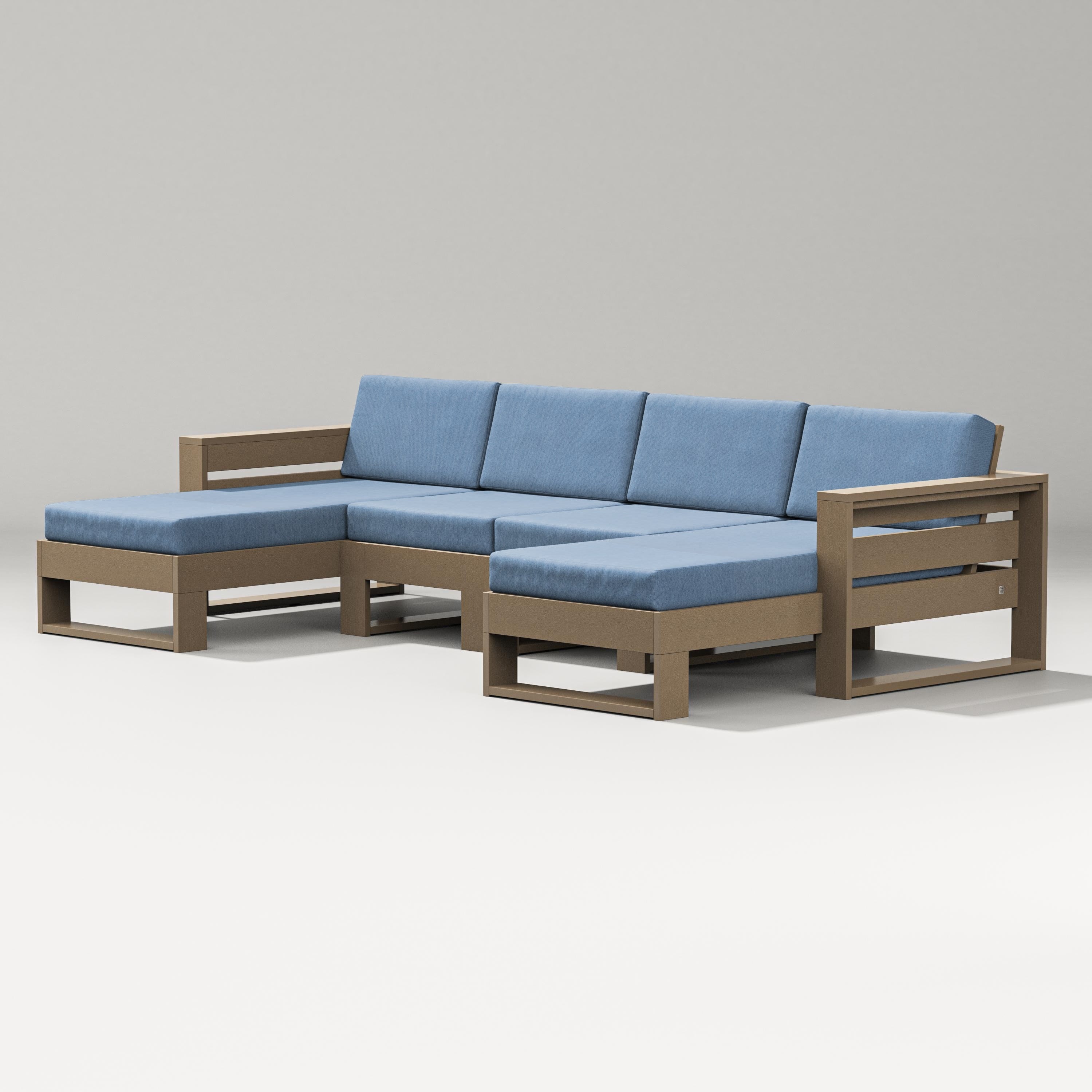 PW Designer Series Latitude Double Chaise Sectional in Vintage Sahara / Sky Blue