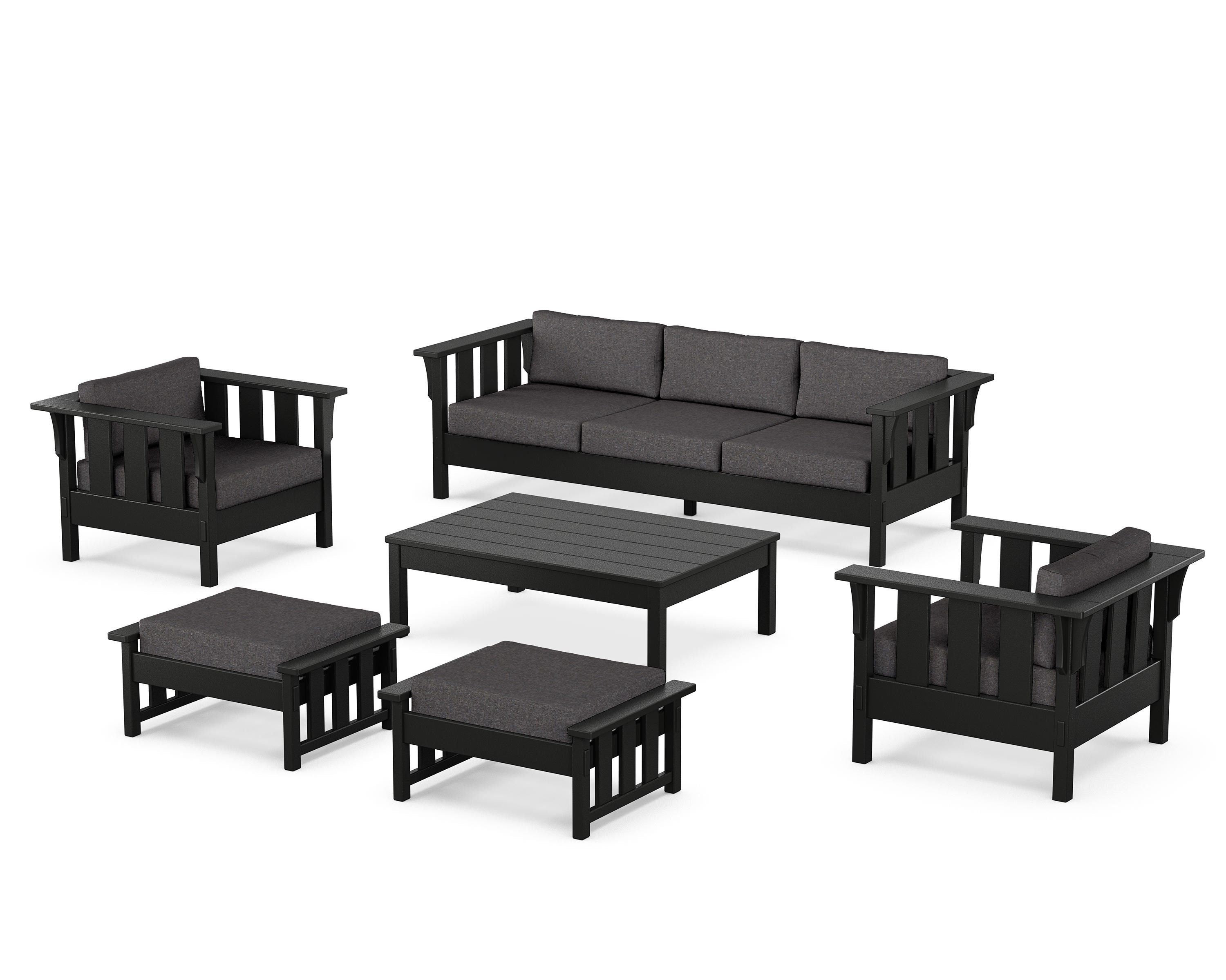 Martha Stewart by POLYWOOD Acadia 6-Piece Lounge Sofa Set in Black / Ash Charcoal