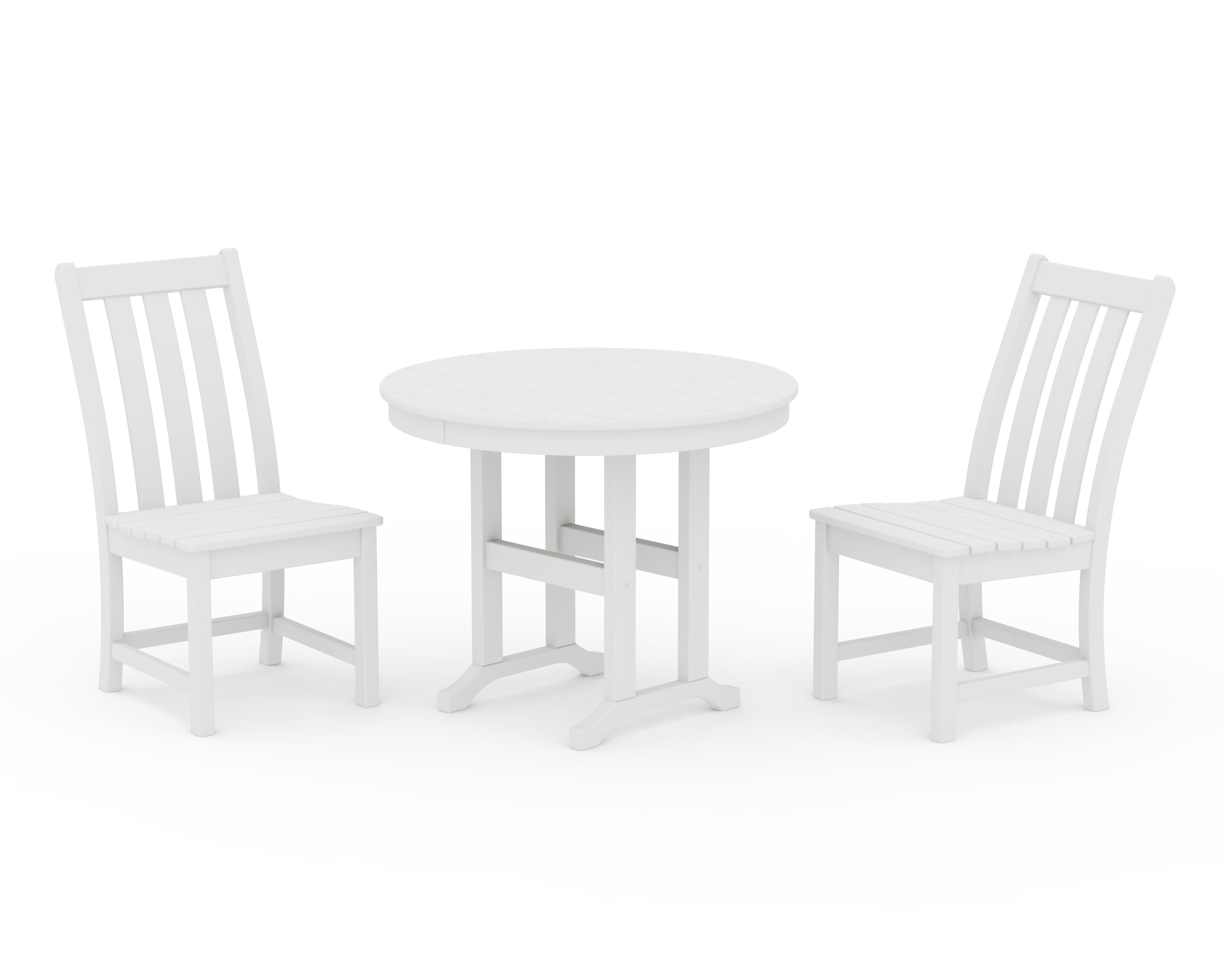 POLYWOOD Vineyard Side Chair 3-Piece Round Dining Set in White