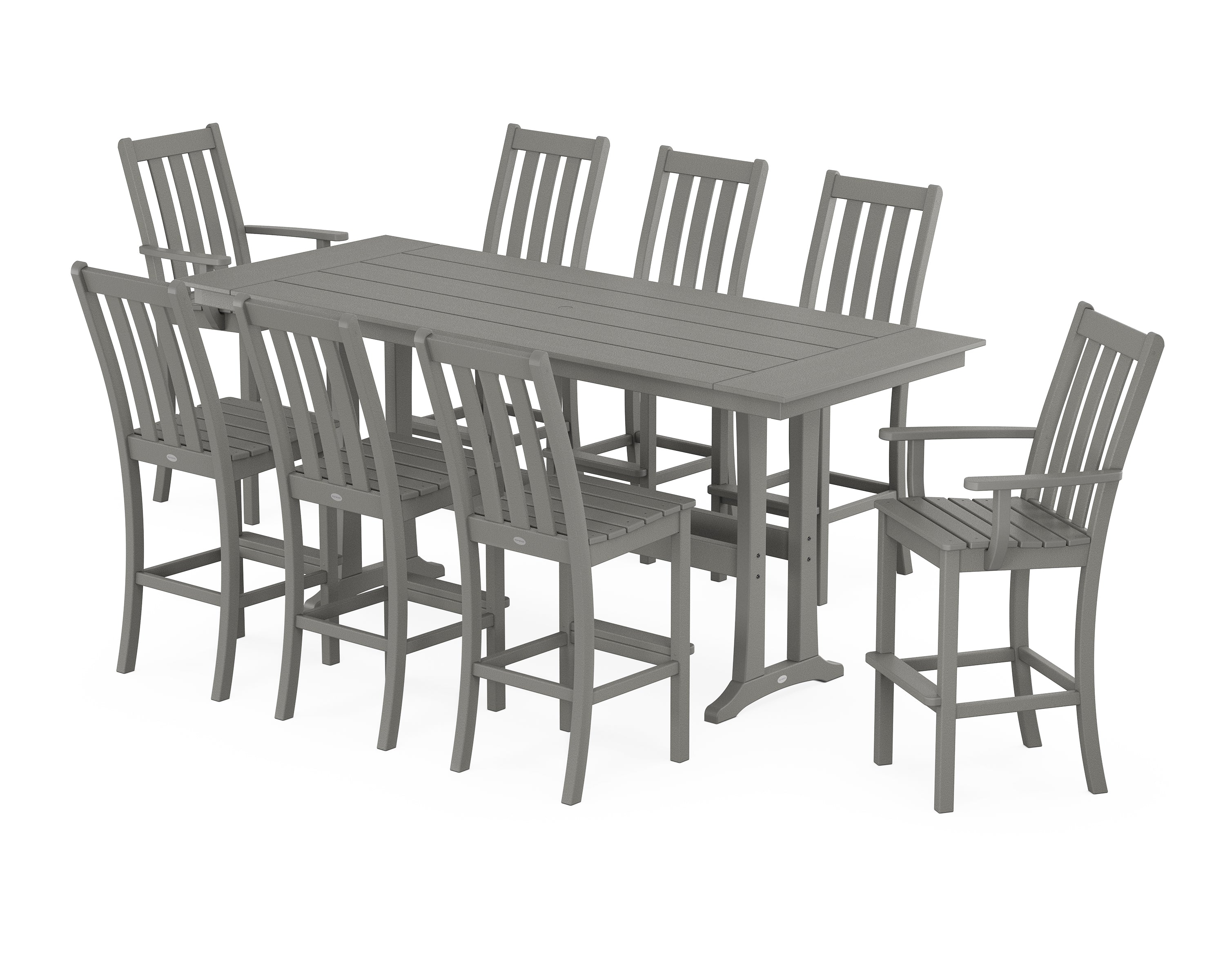 POLYWOOD® Vineyard 9-Piece Farmhouse Bar Set with Trestle Legs in Slate Grey