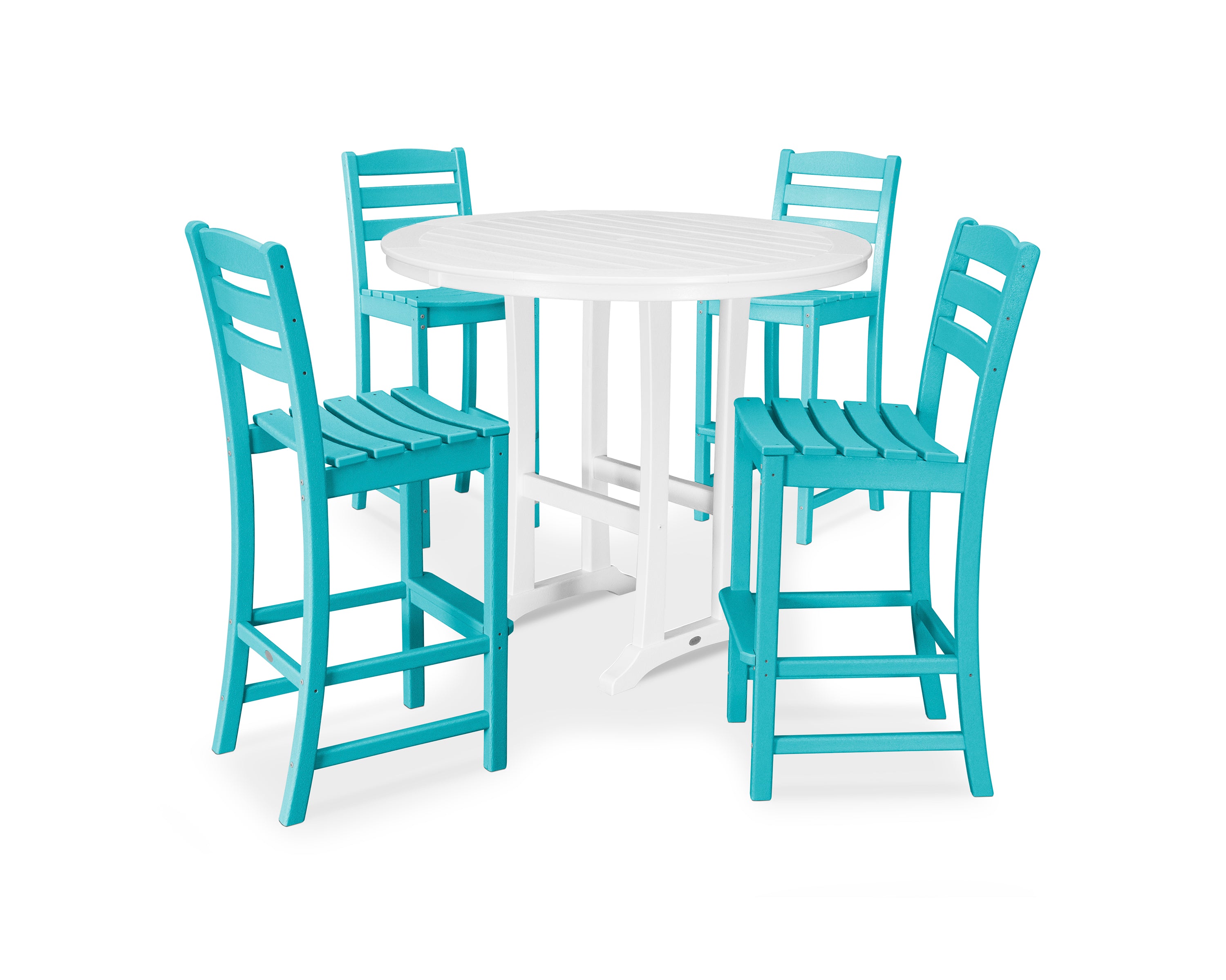 POLYWOOD® La Casa Café 5-Piece Side Chair Bar Dining Set in Aruba / White