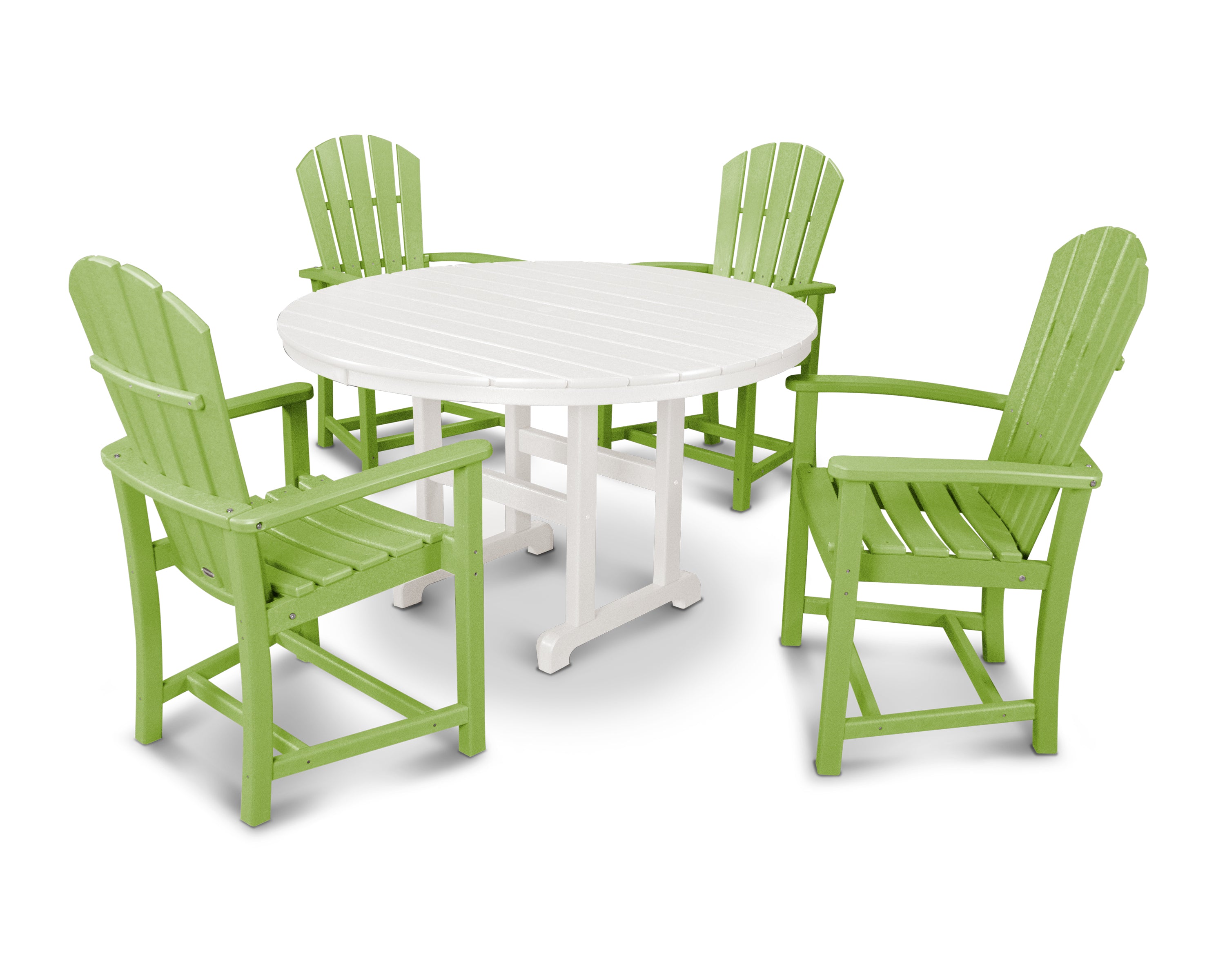 POLYWOOD® Palm Coast 5-Piece Round Farmhouse Dining Set in Lime / White