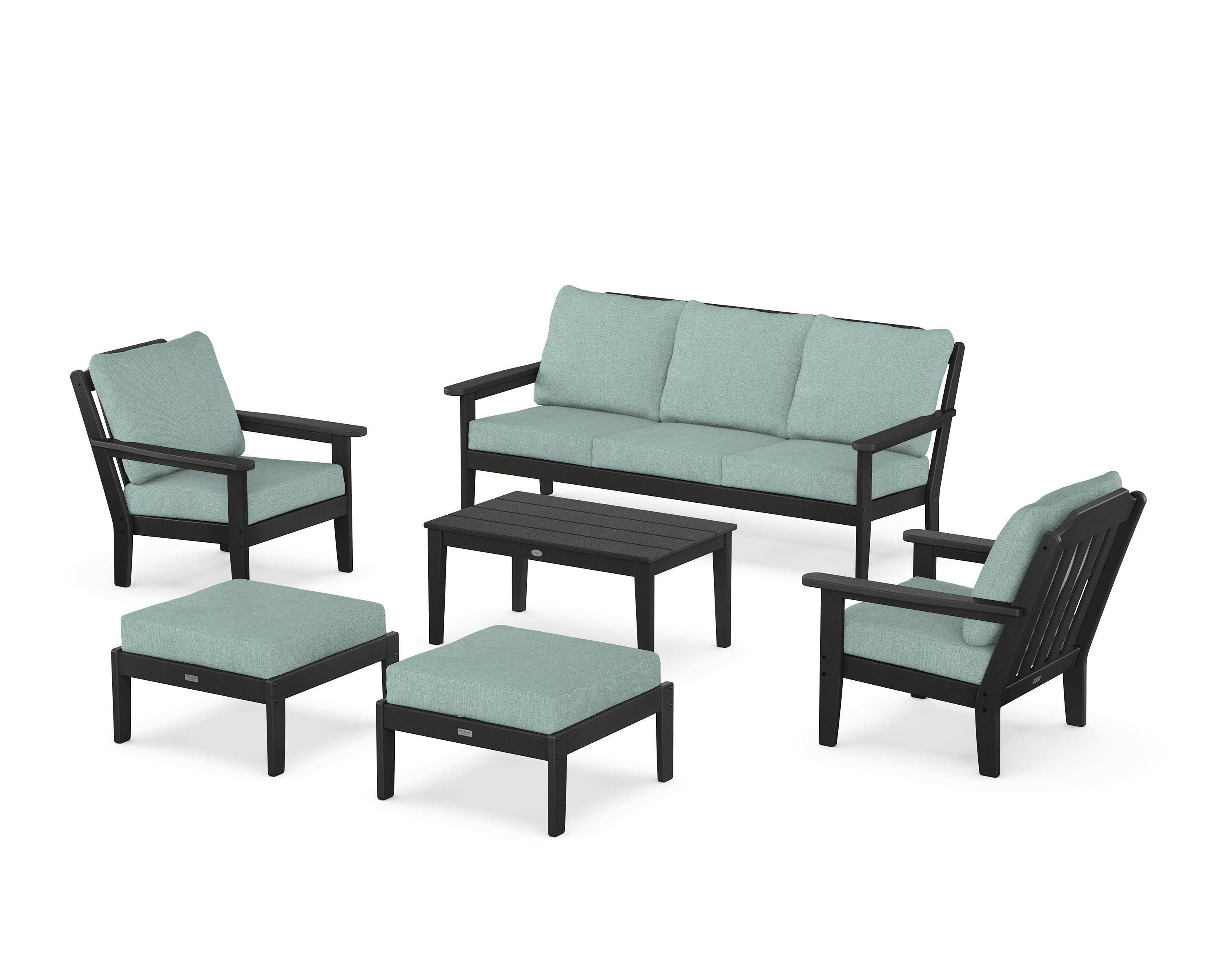 Country Living Cottage 6-Piece Lounge Sofa Set in Black / Glacier Spa