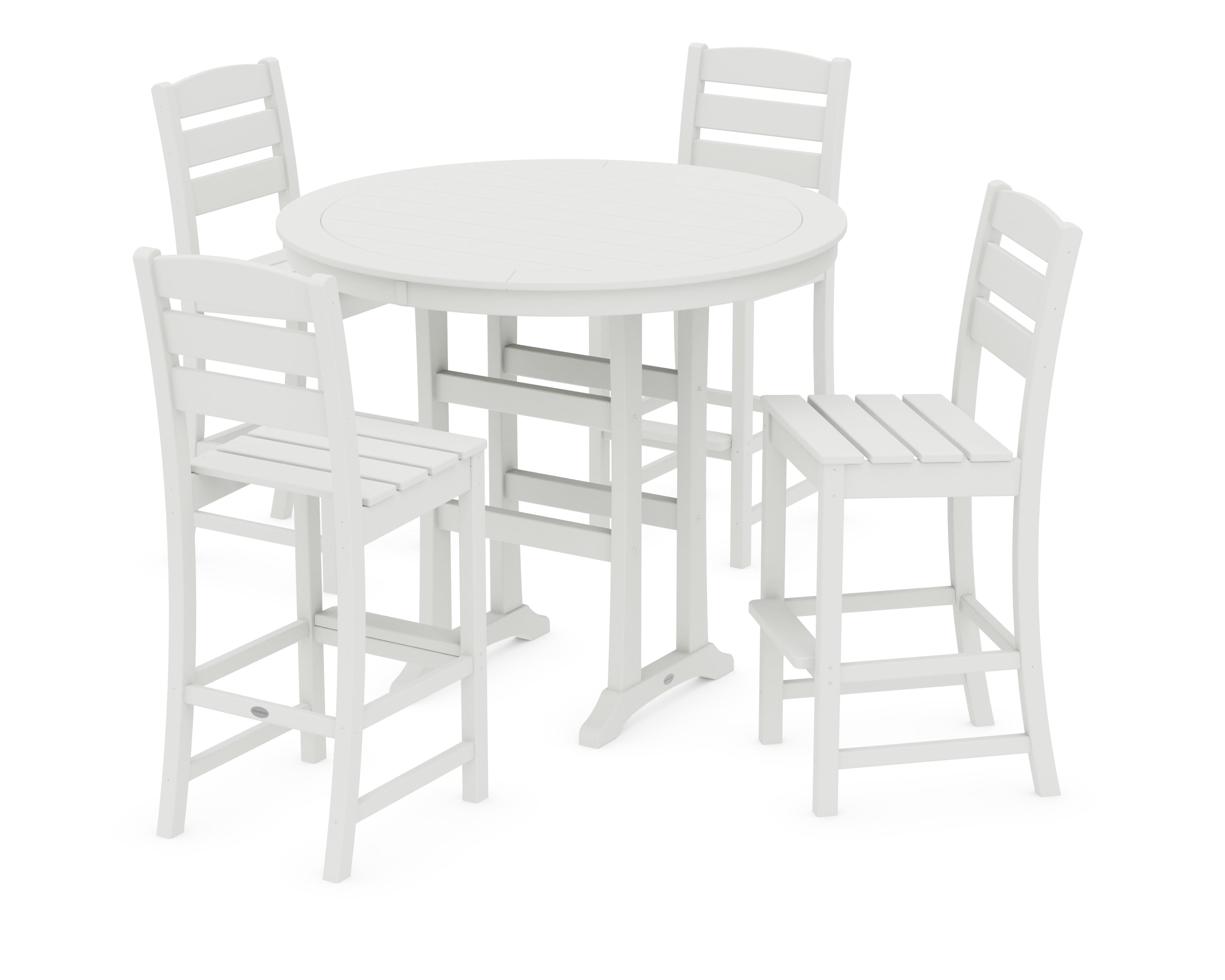 POLYWOOD Lakeside 5-Piece Round Farmhouse Side Chair Bar Set in Vintage White