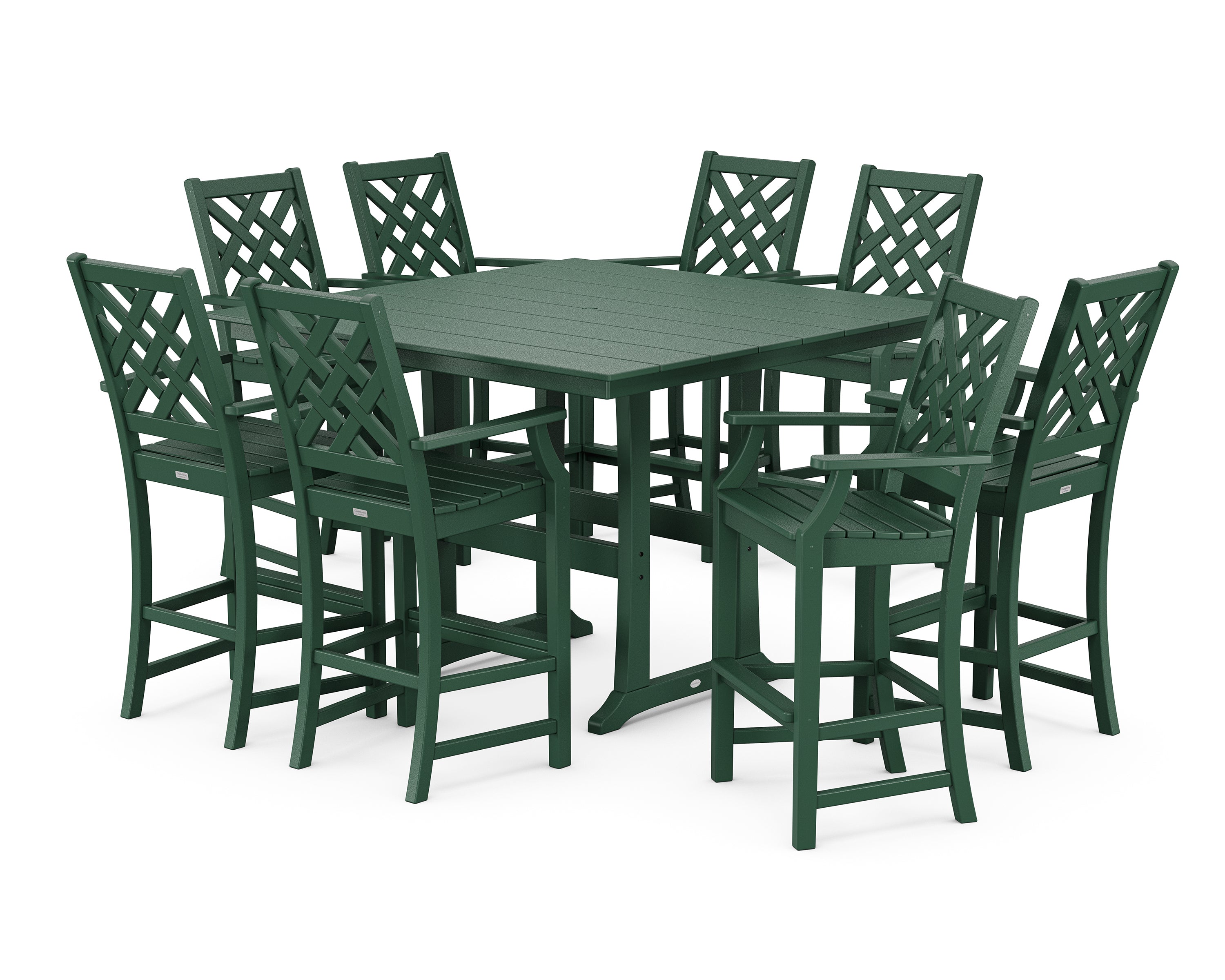 Country Living Wovendale 9-Piece Square Farmhouse Bar Set with Trestle Legs in Green