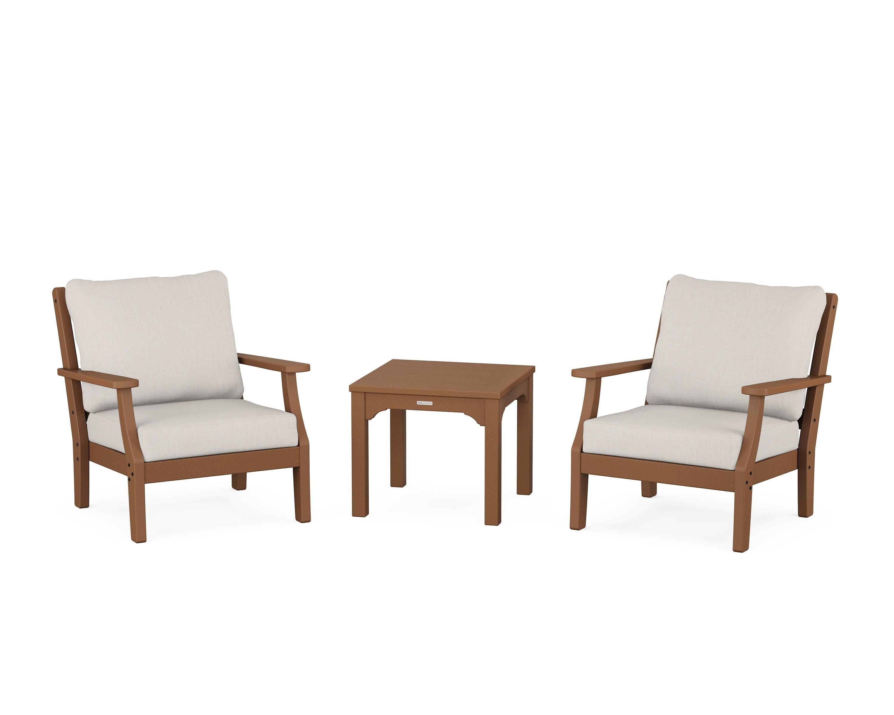 Martha Stewart by POLYWOOD Chinoiserie 3-Piece Deep Seating Set in Teak / Cast Ash
