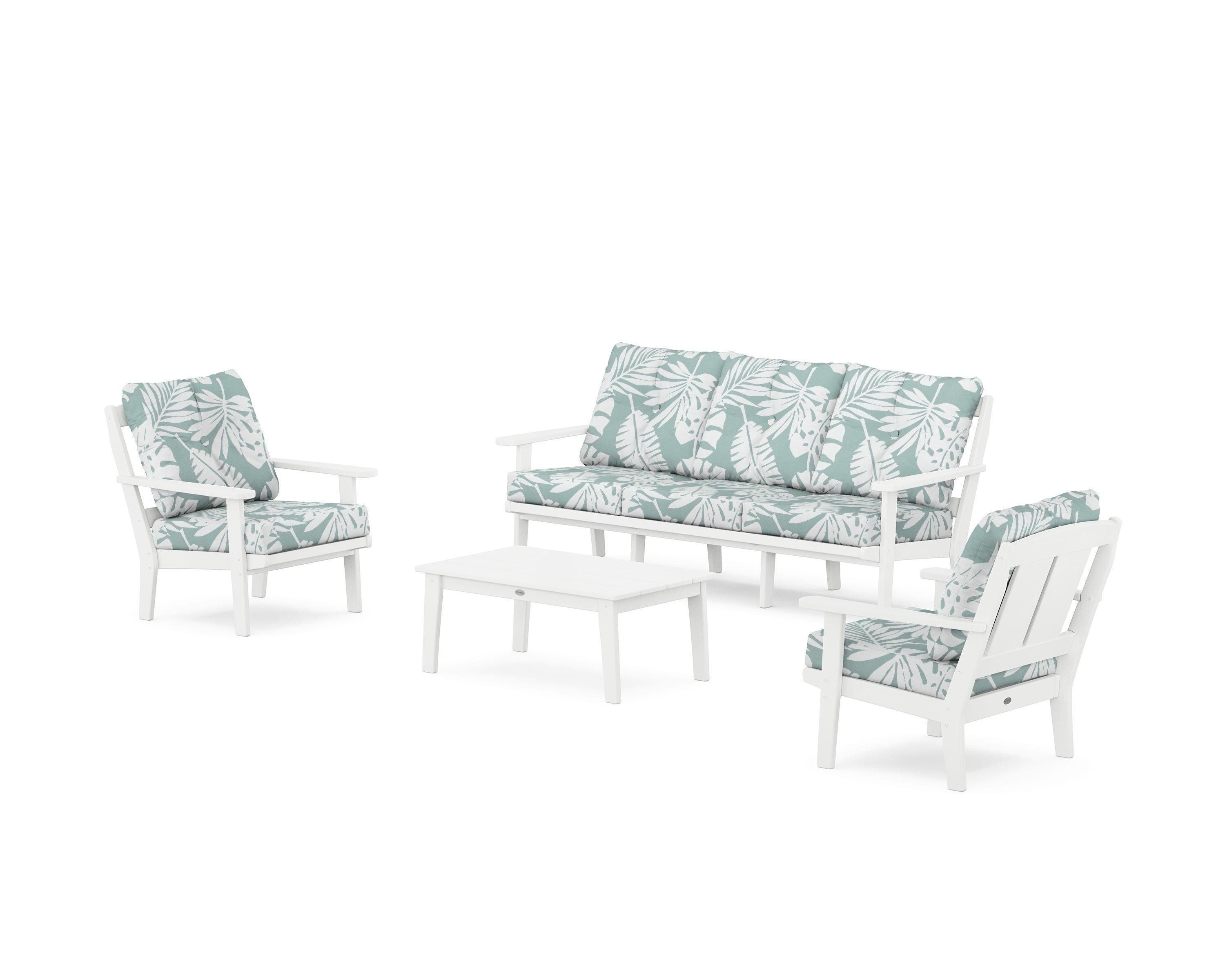 POLYWOOD Mission 4-Piece Deep Seating Set with Sofa in White / Leaf Glacier Spa