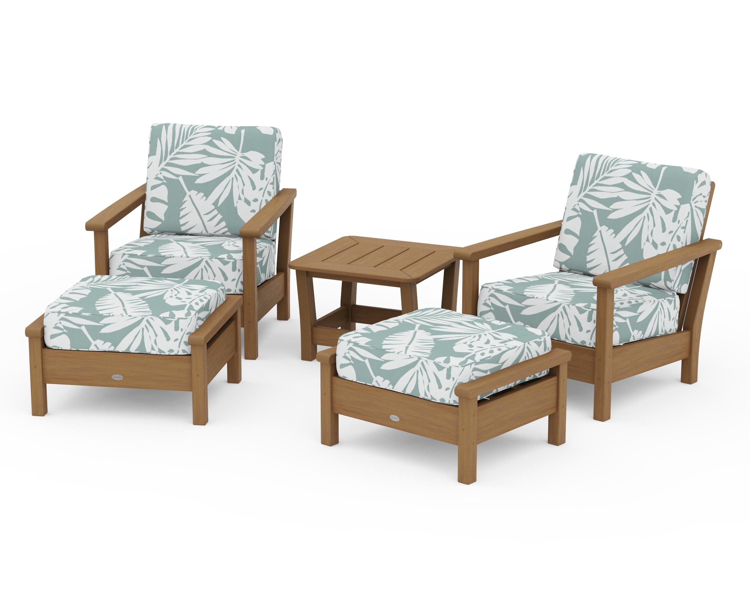 POLYWOOD Harbour 5-Piece Deep Seating Chair Set in Natural / Leaf Glacier Spa