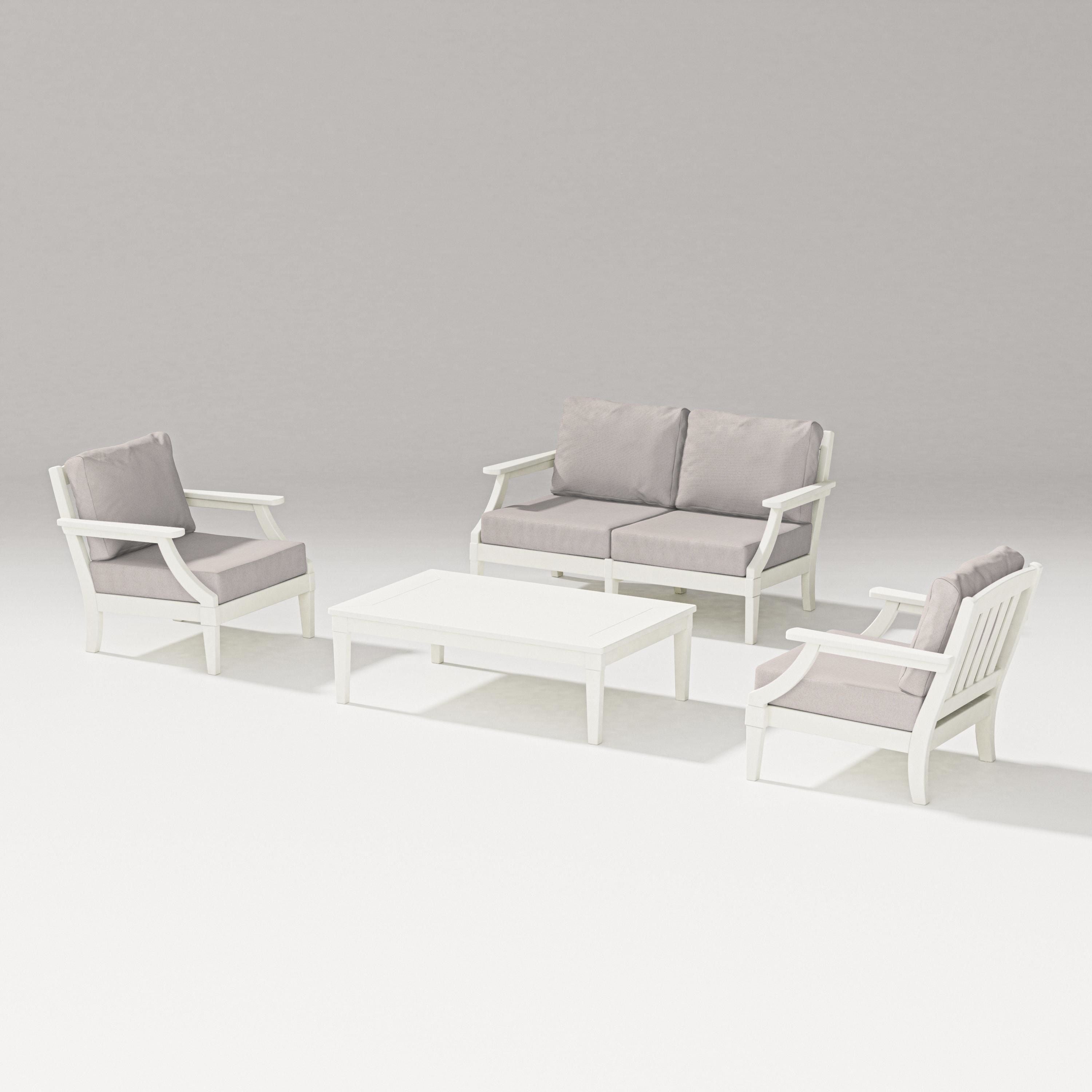 PW Designer Series Estate Lounge 4-Piece Loveseat Set in Vintage White / Dune Burlap