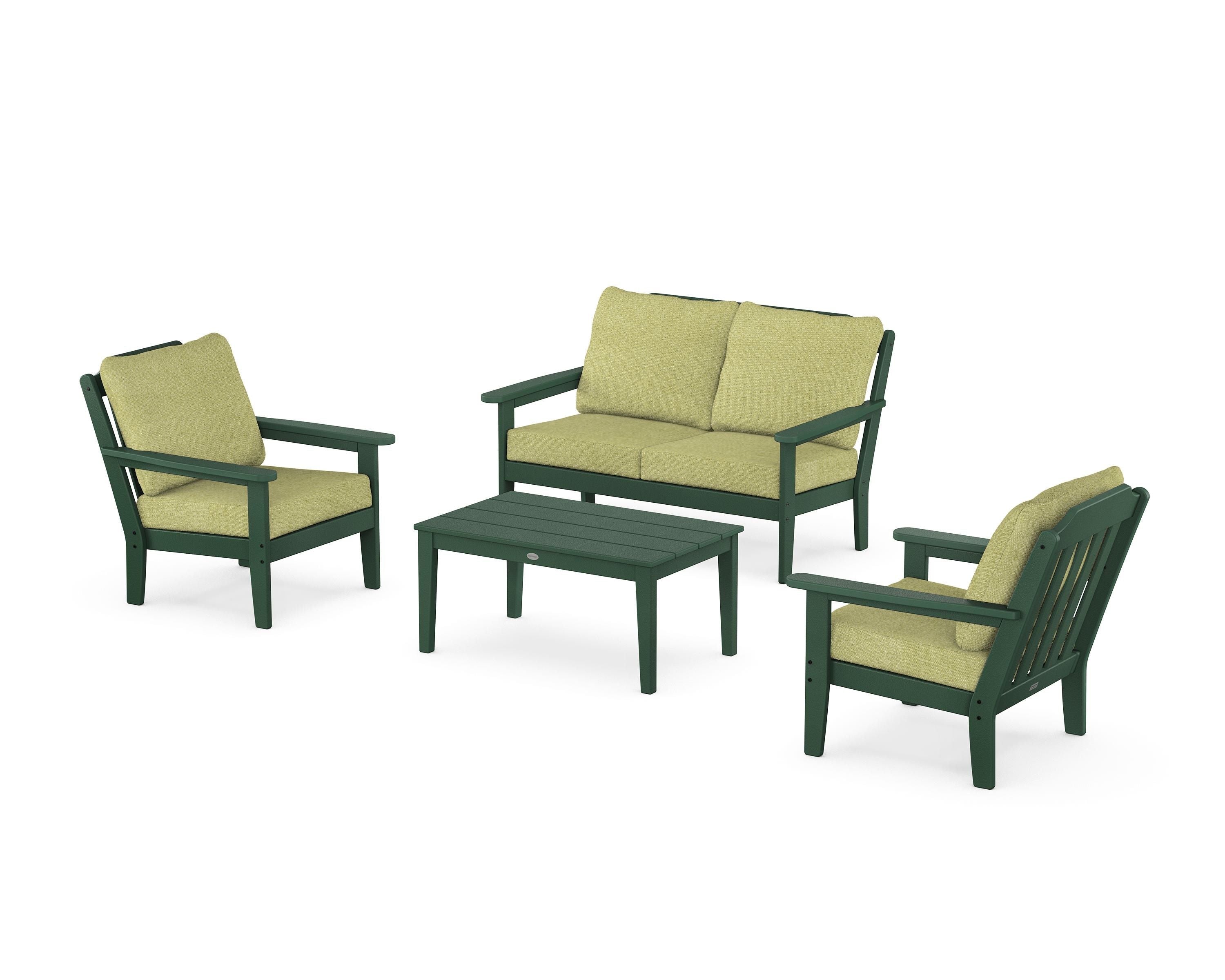 Country Living Cottage 4-Piece Deep Seating Set with Loveseat in Green / Chartreuse Boucle
