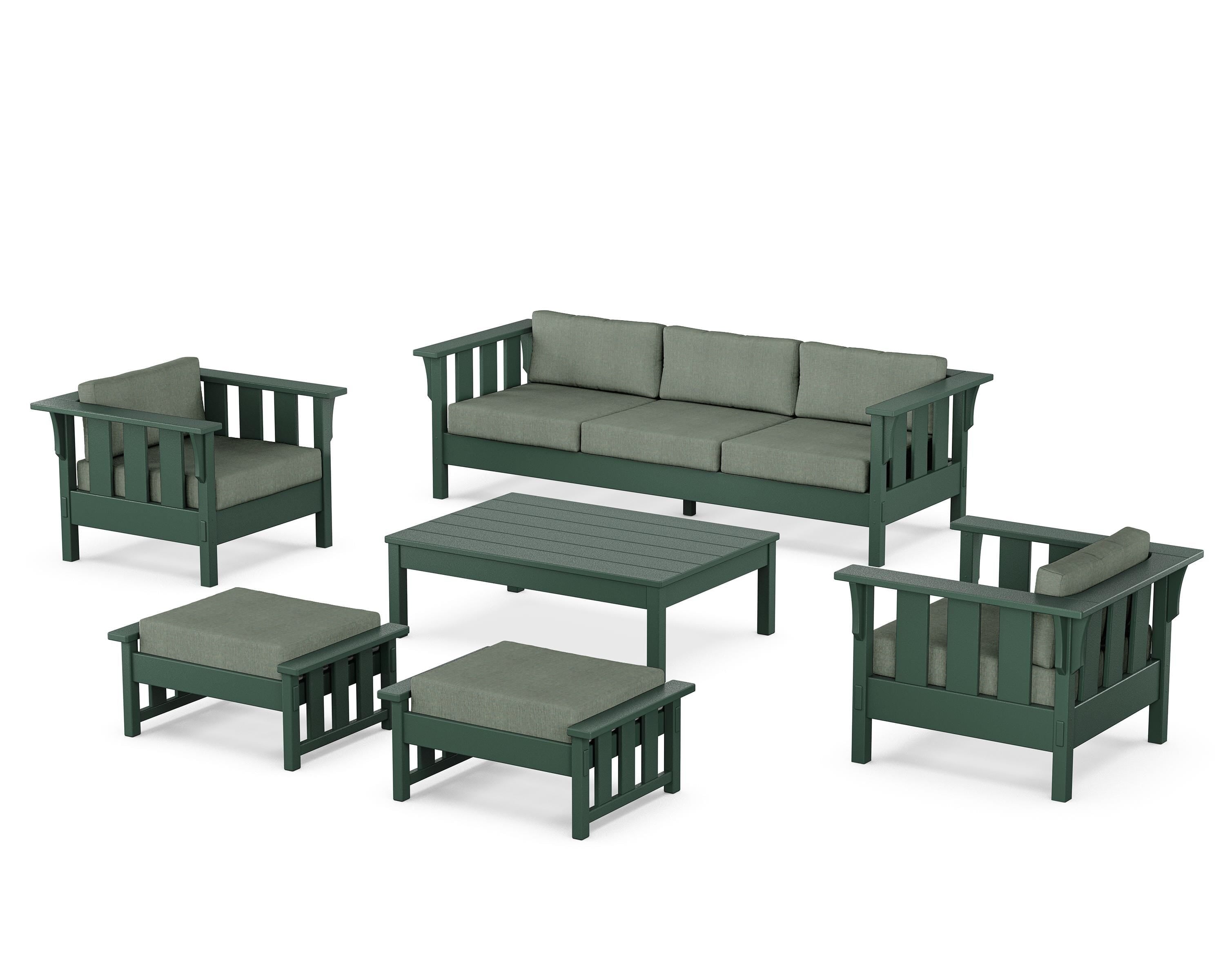 Martha Stewart by POLYWOOD Acadia 6-Piece Lounge Sofa Set in Green / Cast Sage