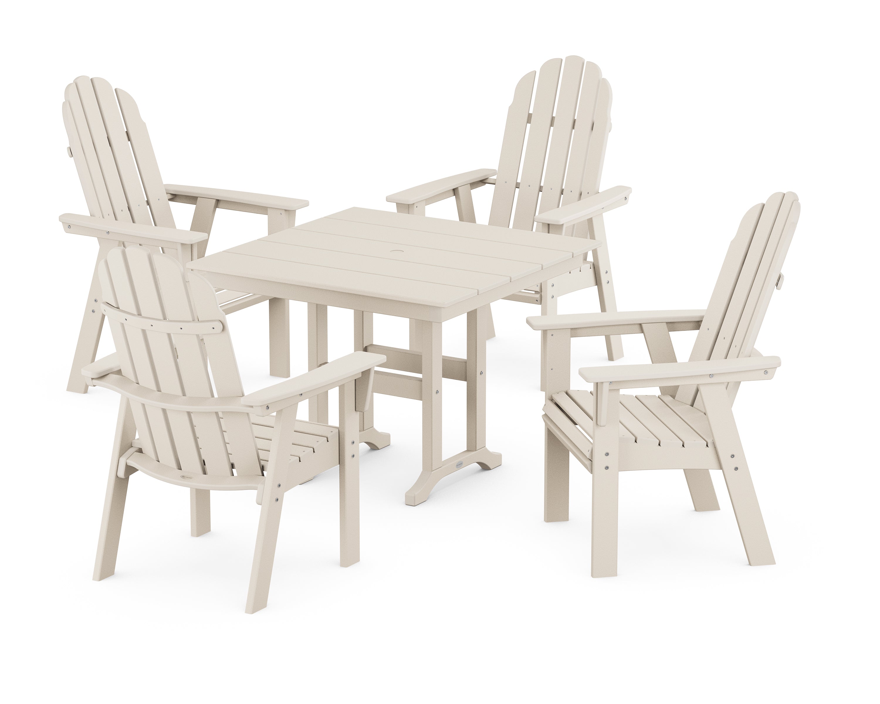 POLYWOOD® Vineyard Curveback Adirondack 5-Piece Farmhouse Dining Set in Sand