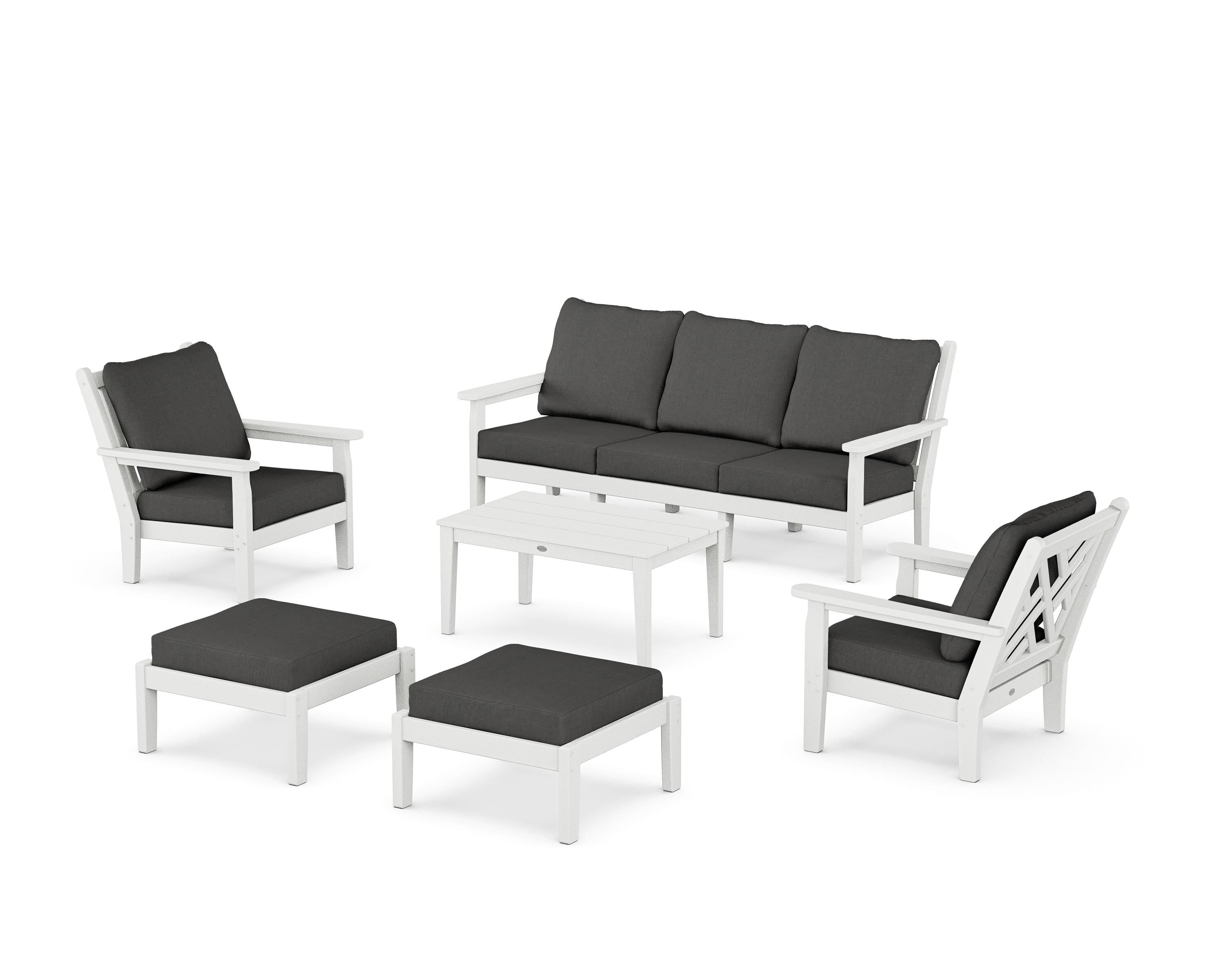 POLYWOOD Chippendale 6-Piece Lounge Sofa Set in White / Spectrum Carbon