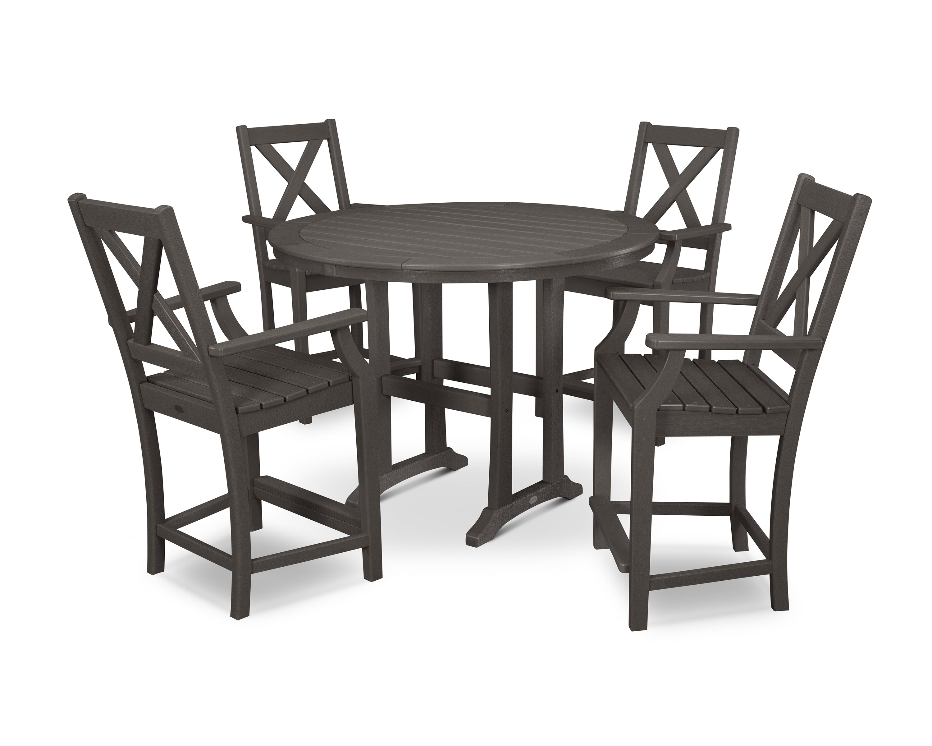 POLYWOOD® Braxton 5-Piece Nautical Trestle Arm Chair Counter Set in Vintage Coffee