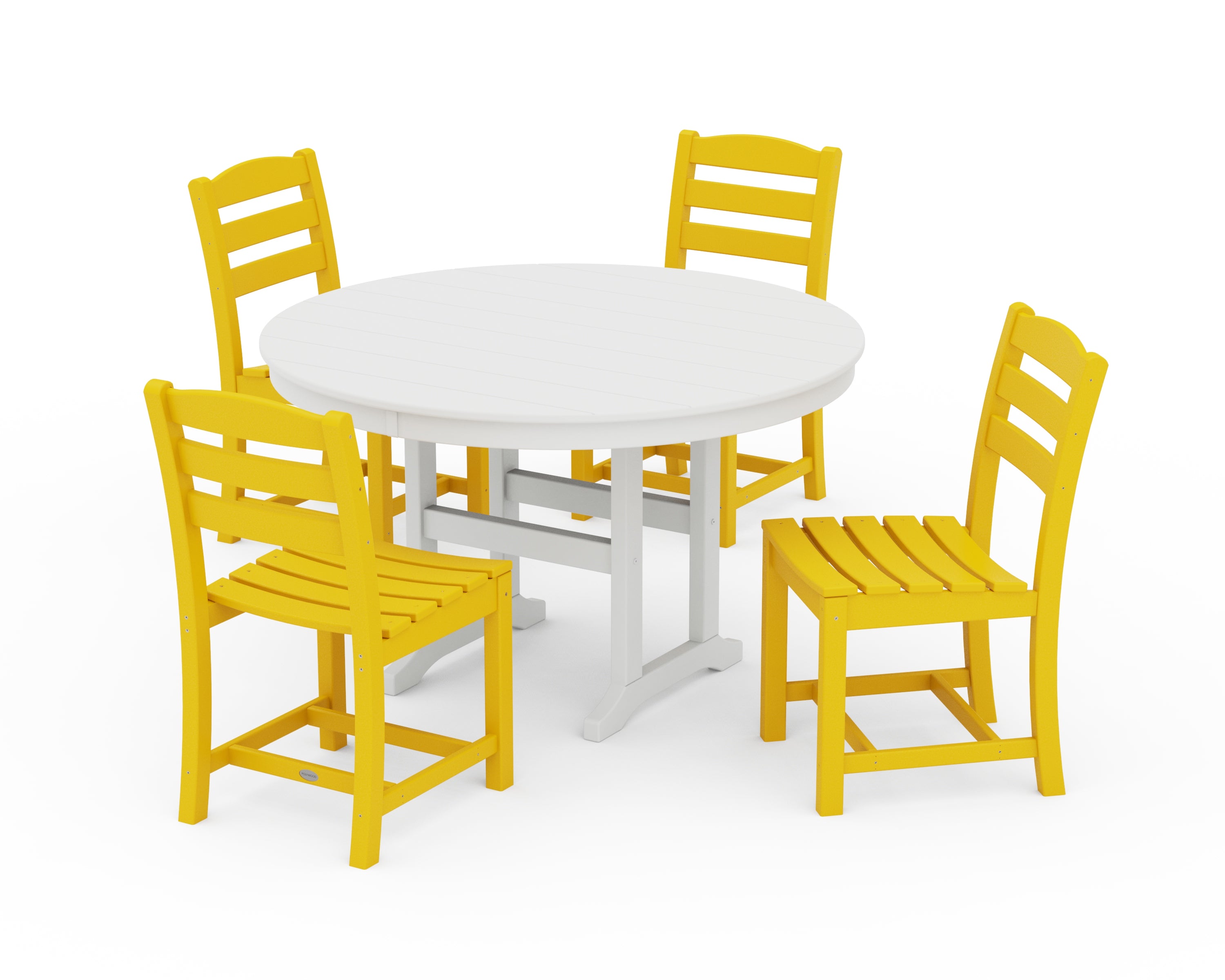 POLYWOOD La Casa Café Side Chair 5-Piece Round Farmhouse Dining Set in Lemon / White