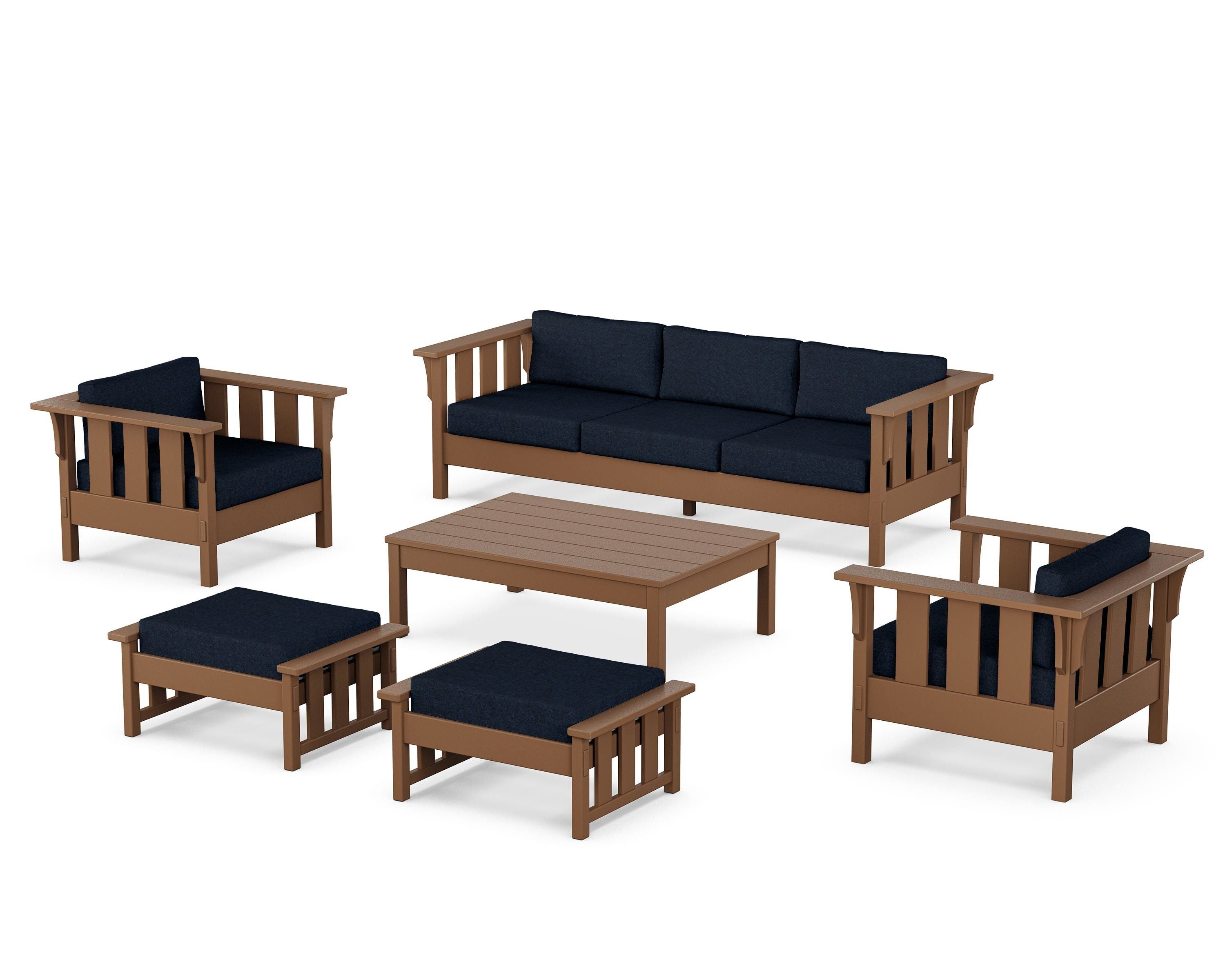 Martha Stewart by POLYWOOD Acadia 6-Piece Lounge Sofa Set in Teak / Marine Indigo