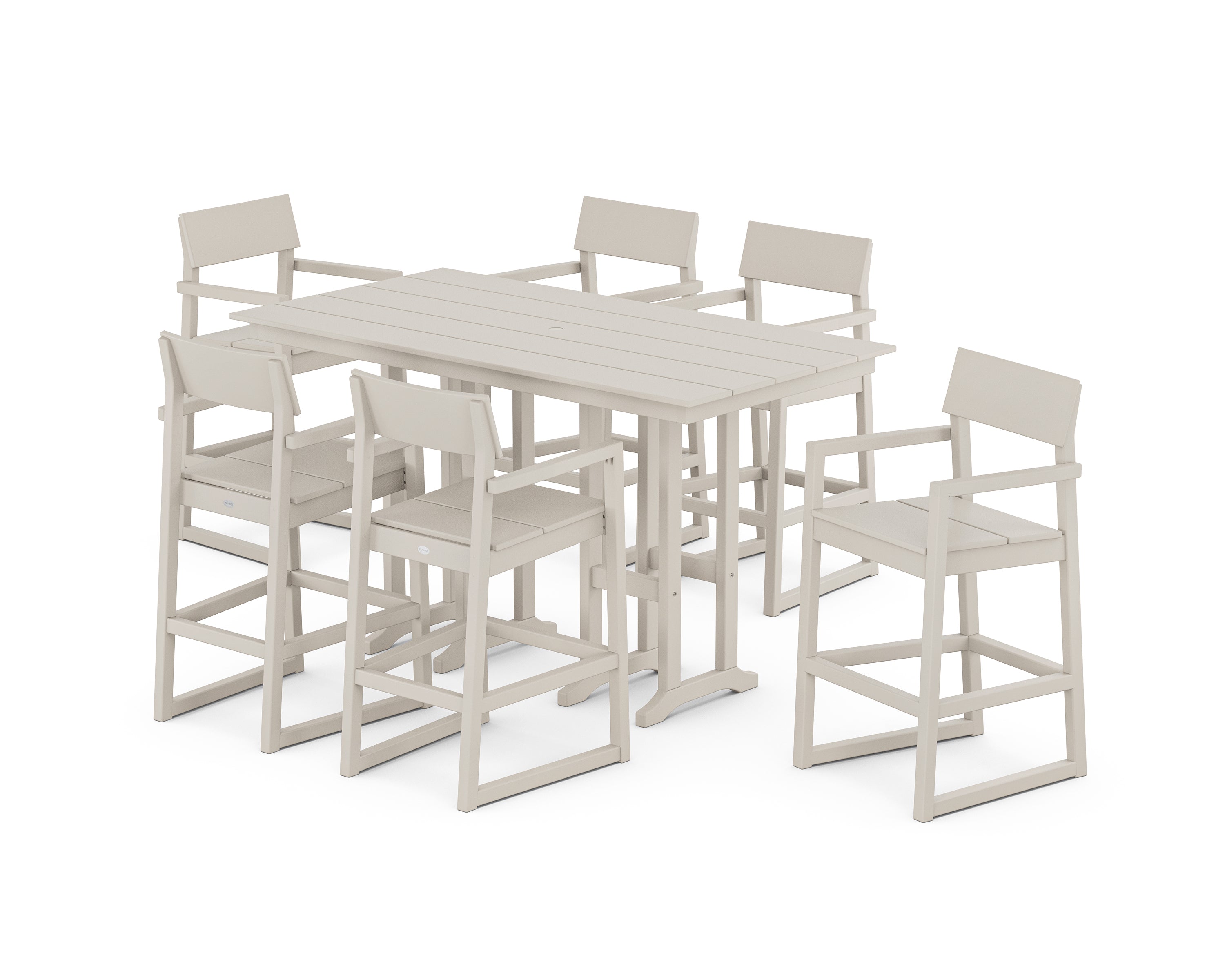 POLYWOOD® EDGE Arm Chair 7-Piece Farmhouse Bar Set in Sand