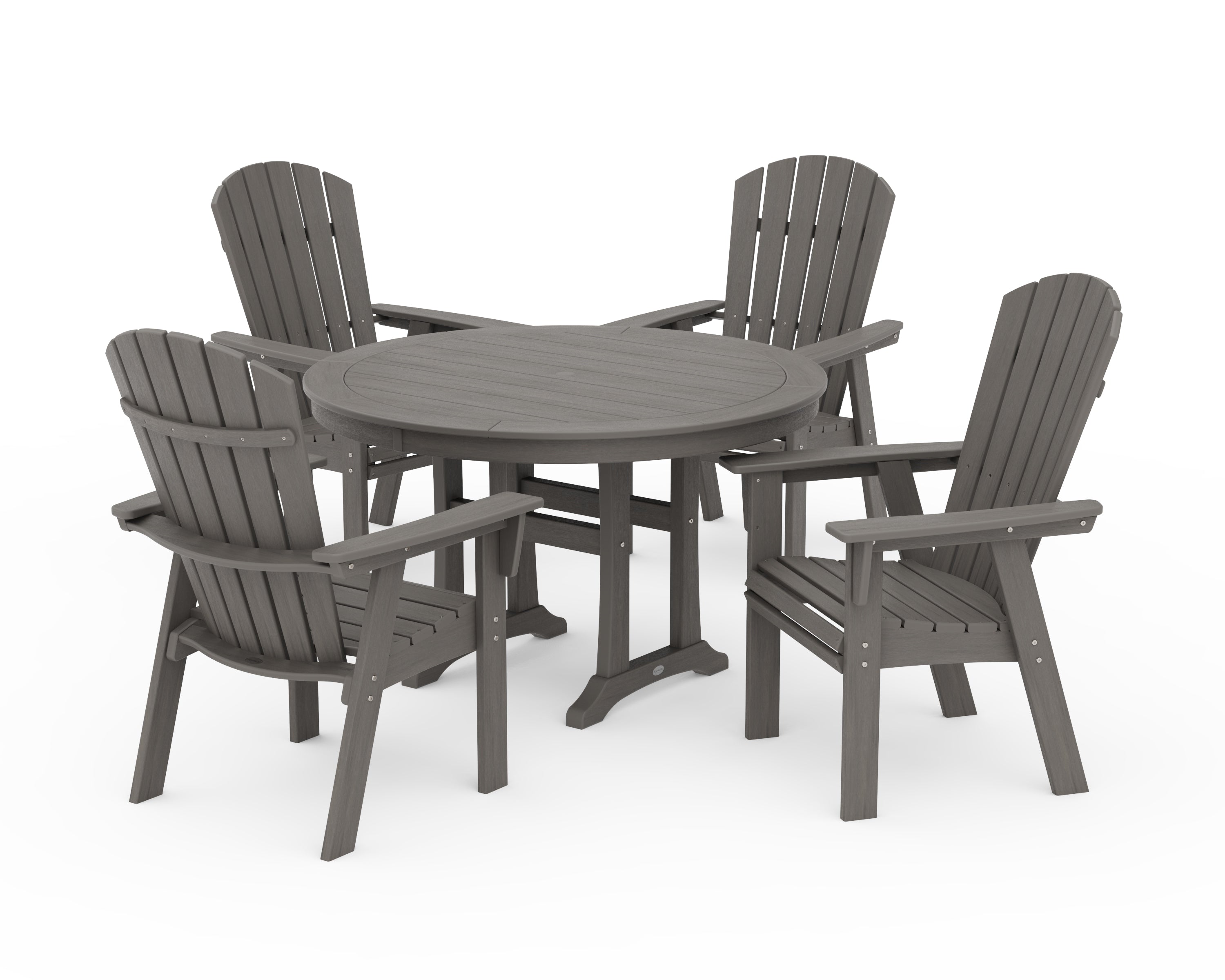POLYWOOD Nautical Curveback Adirondack 5-Piece Round Dining Set with Trestle Legs in Driftwood