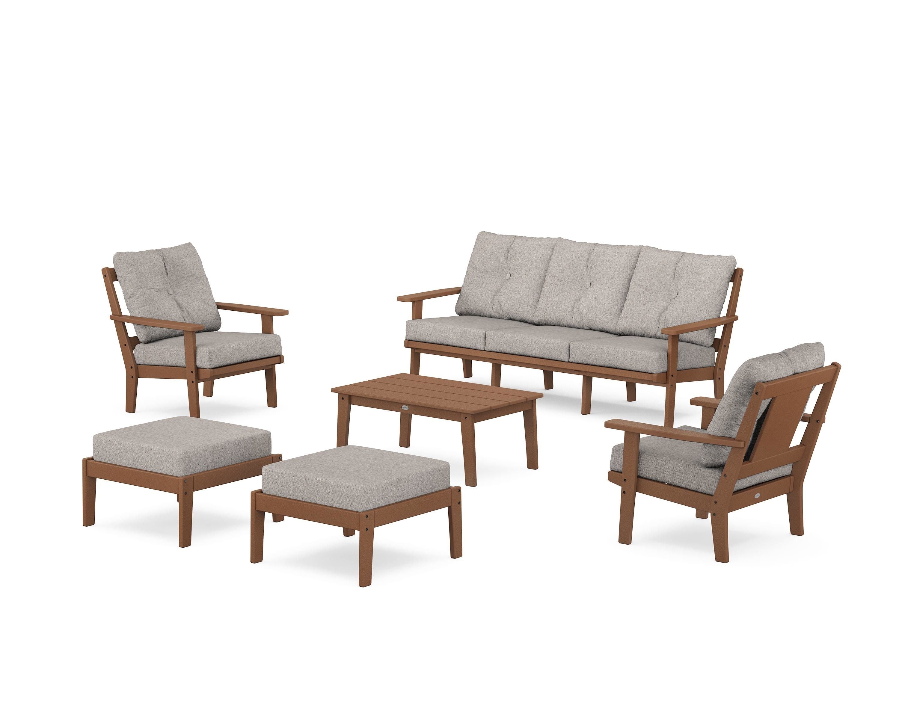 POLYWOOD Prairie 6-Piece Lounge Sofa Set in Teak / Weathered Tweed