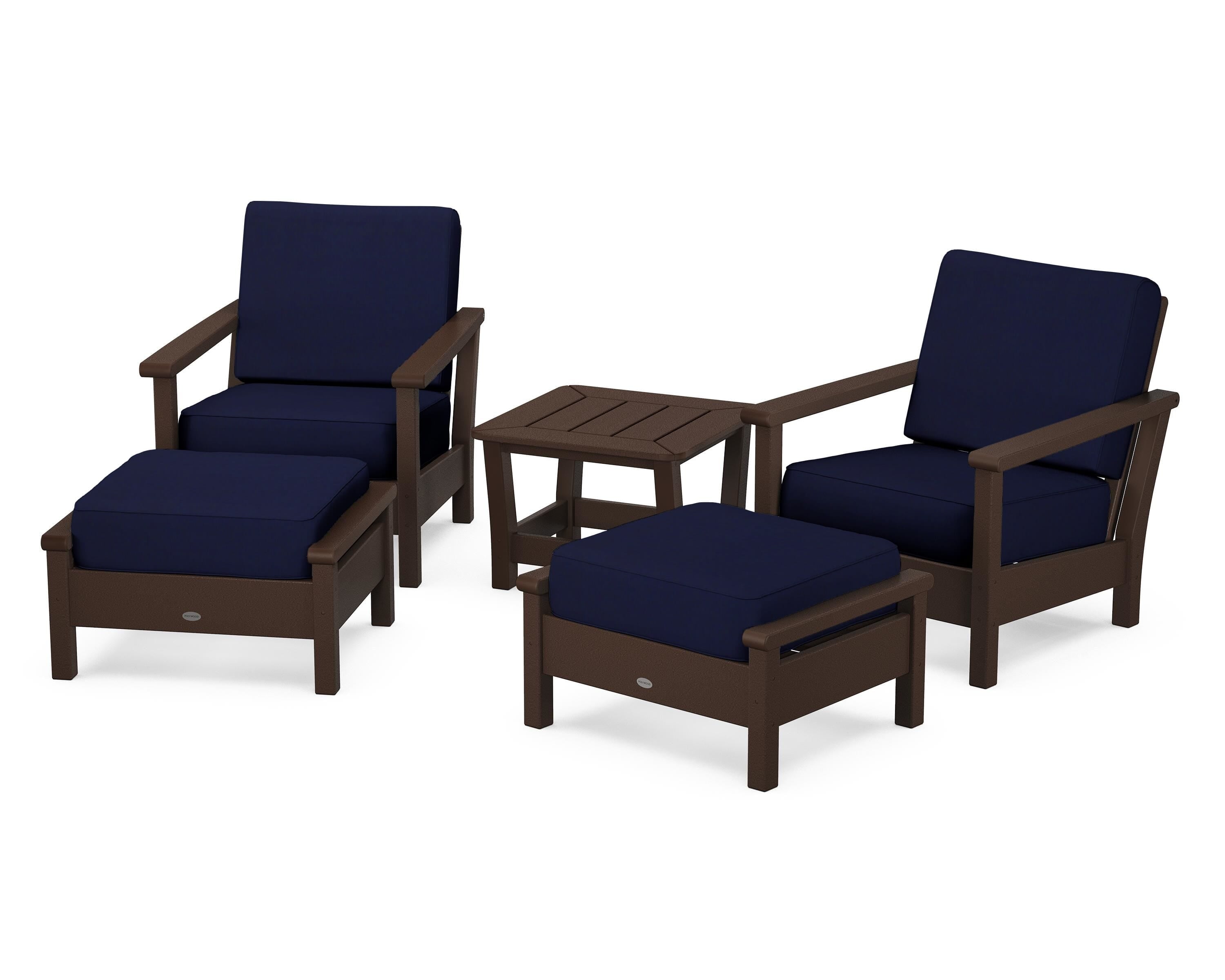 POLYWOOD Harbour 5-Piece Deep Seating Chair Set in Mahogany / Navy