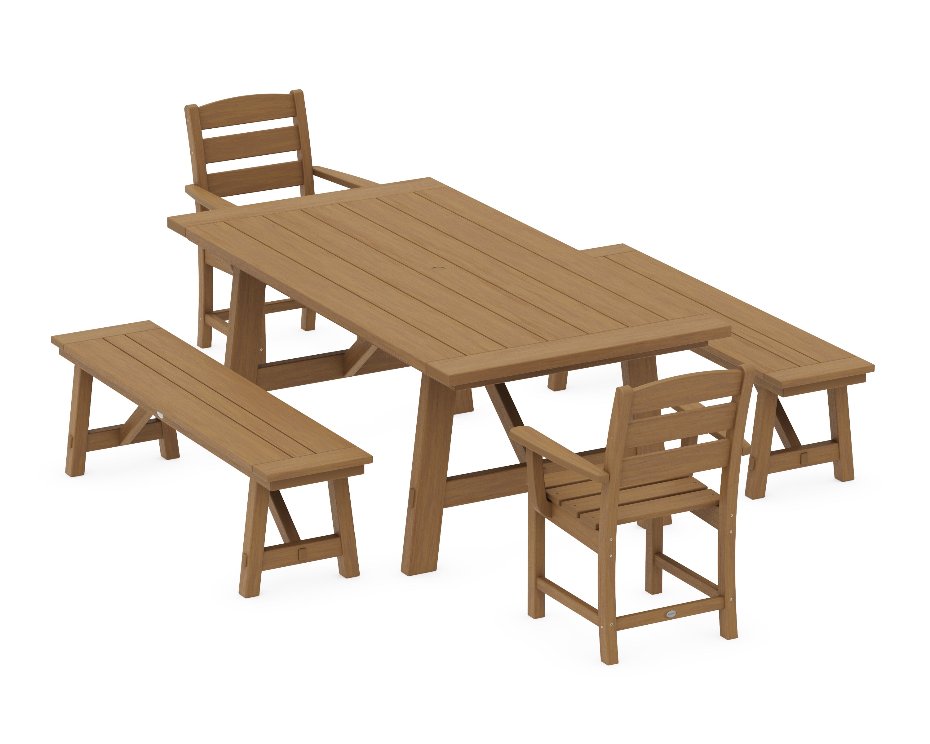 POLYWOOD Lakeside 5-Piece Rustic Farmhouse Dining Set With Benches in Natural