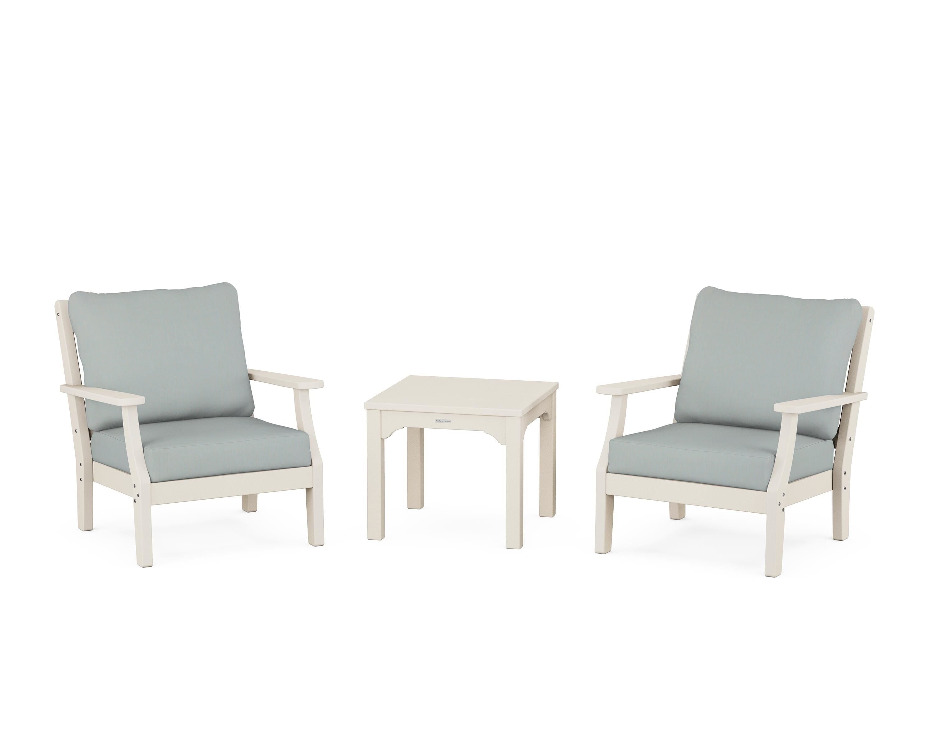 Martha Stewart by POLYWOOD Chinoiserie 3-Piece Deep Seating Set in Sand / Spa