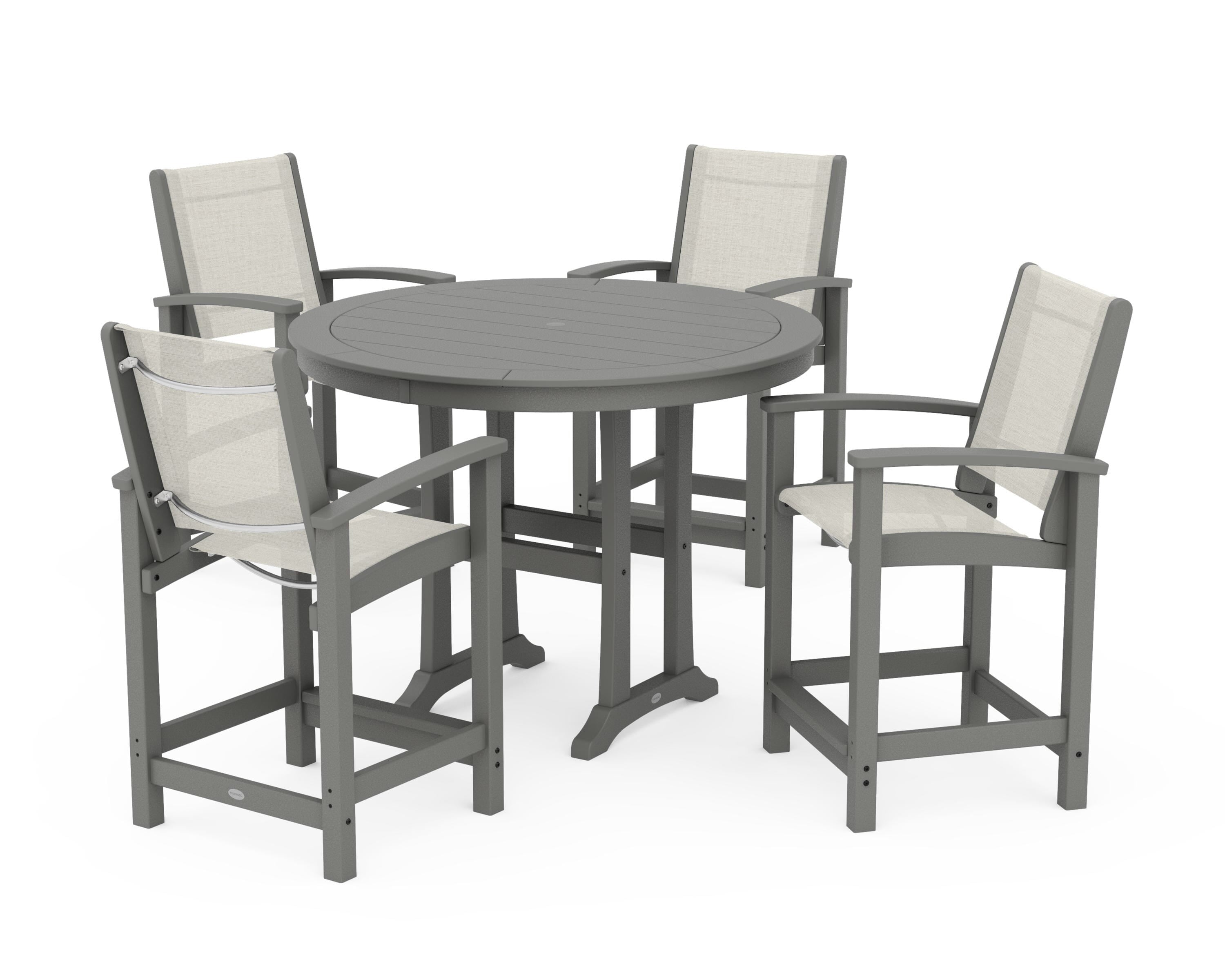 POLYWOOD Coastal 5-Piece Counter Set in Slate Grey / Parchment Sling