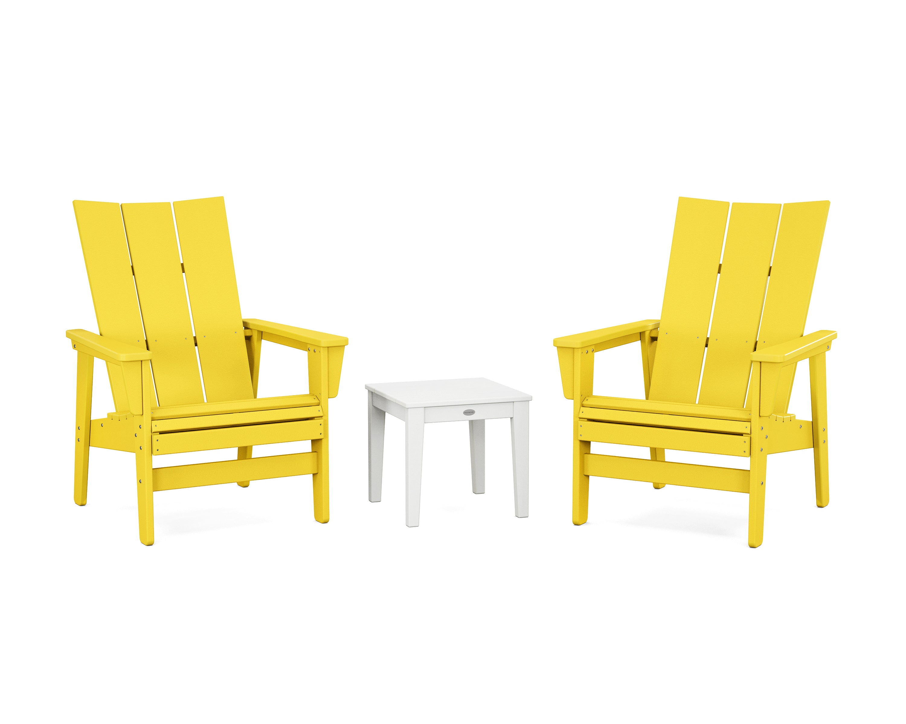 POLYWOOD® 3-Piece Modern Grand Upright Adirondack Set in Lemon / White