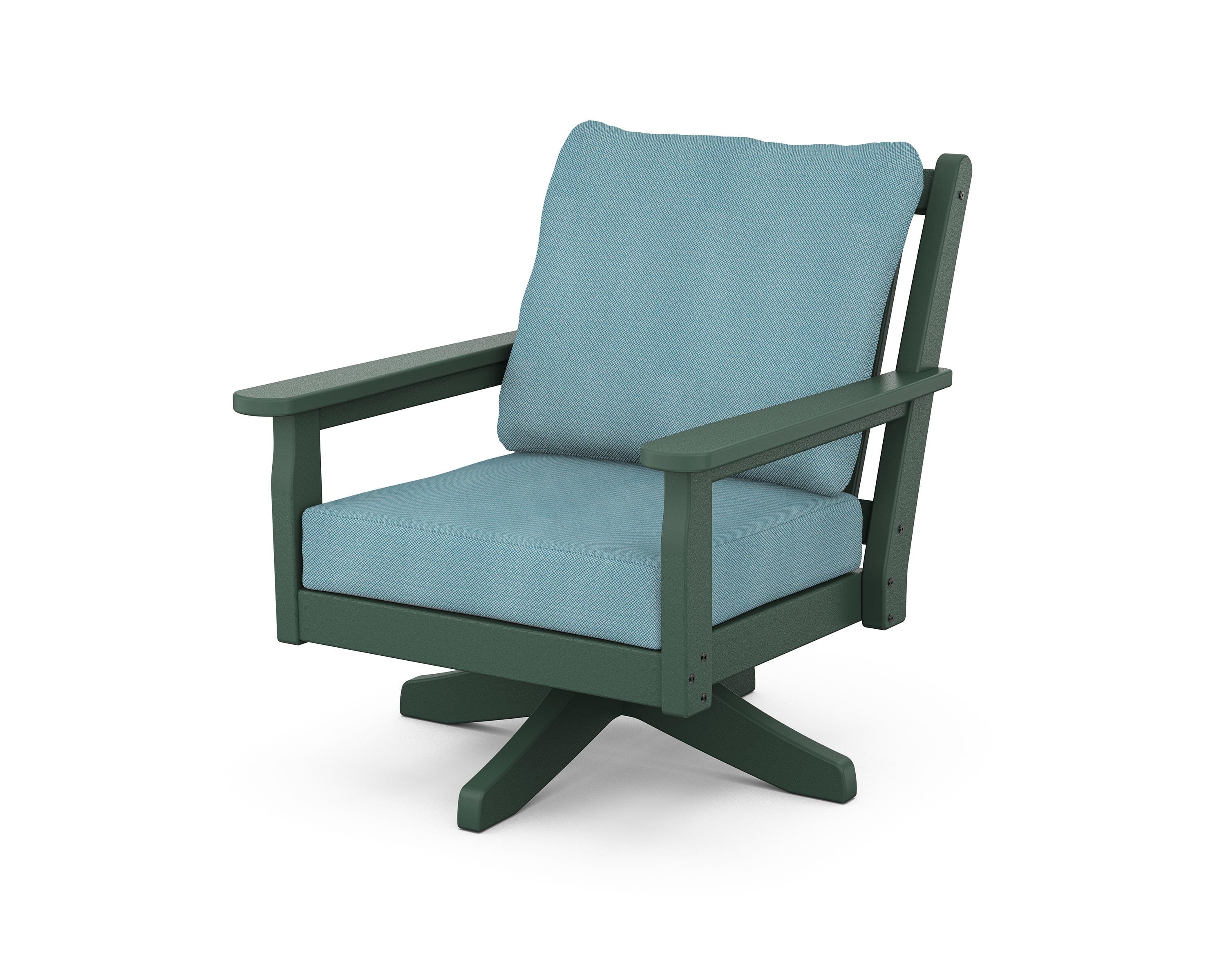 POLYWOOD Chippendale Deep Seating Swivel Chair in Green / Lattice Sky Blue