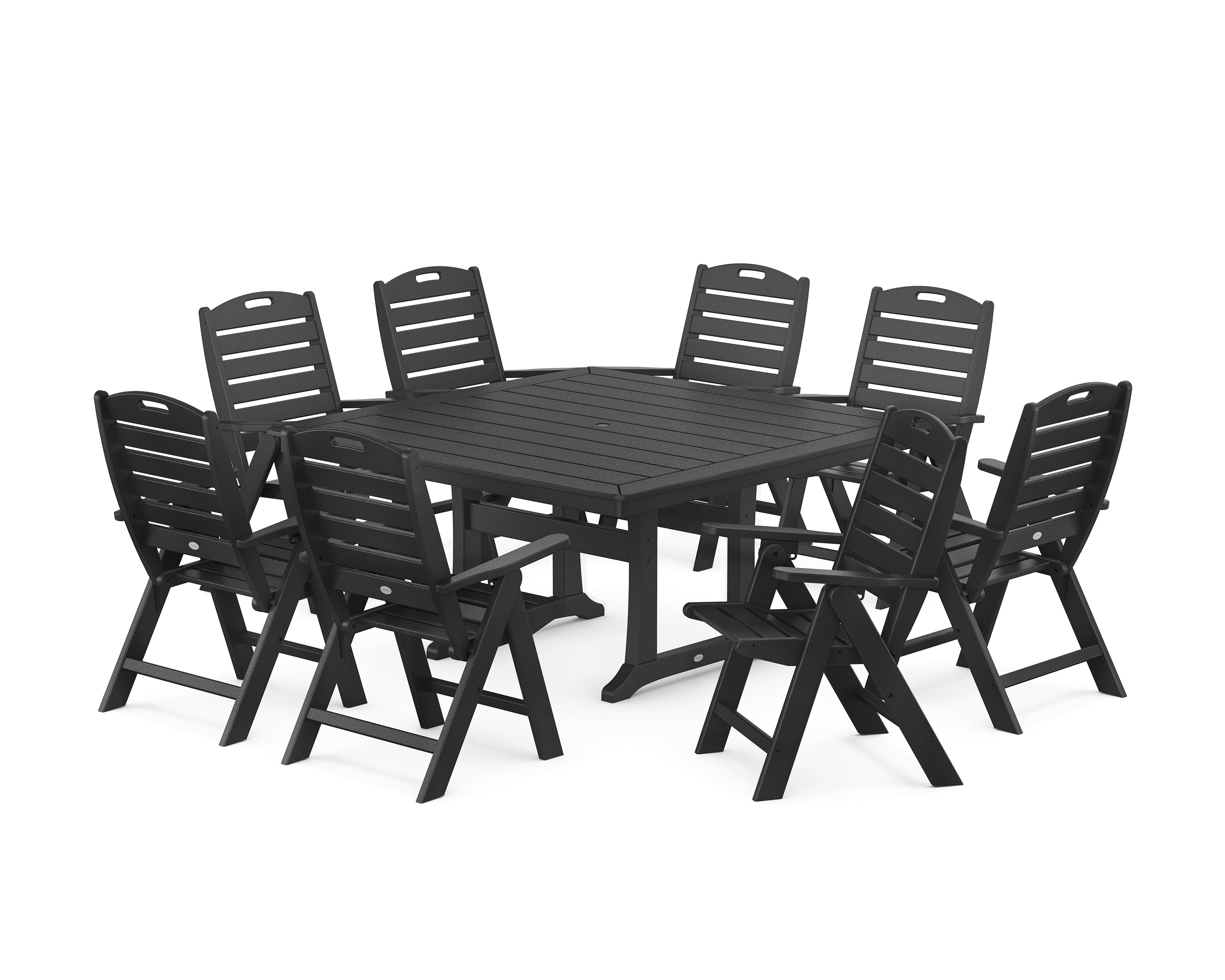 POLYWOOD Nautical Highback 9-Piece Square Dining Set with Trestle Legs in Black
