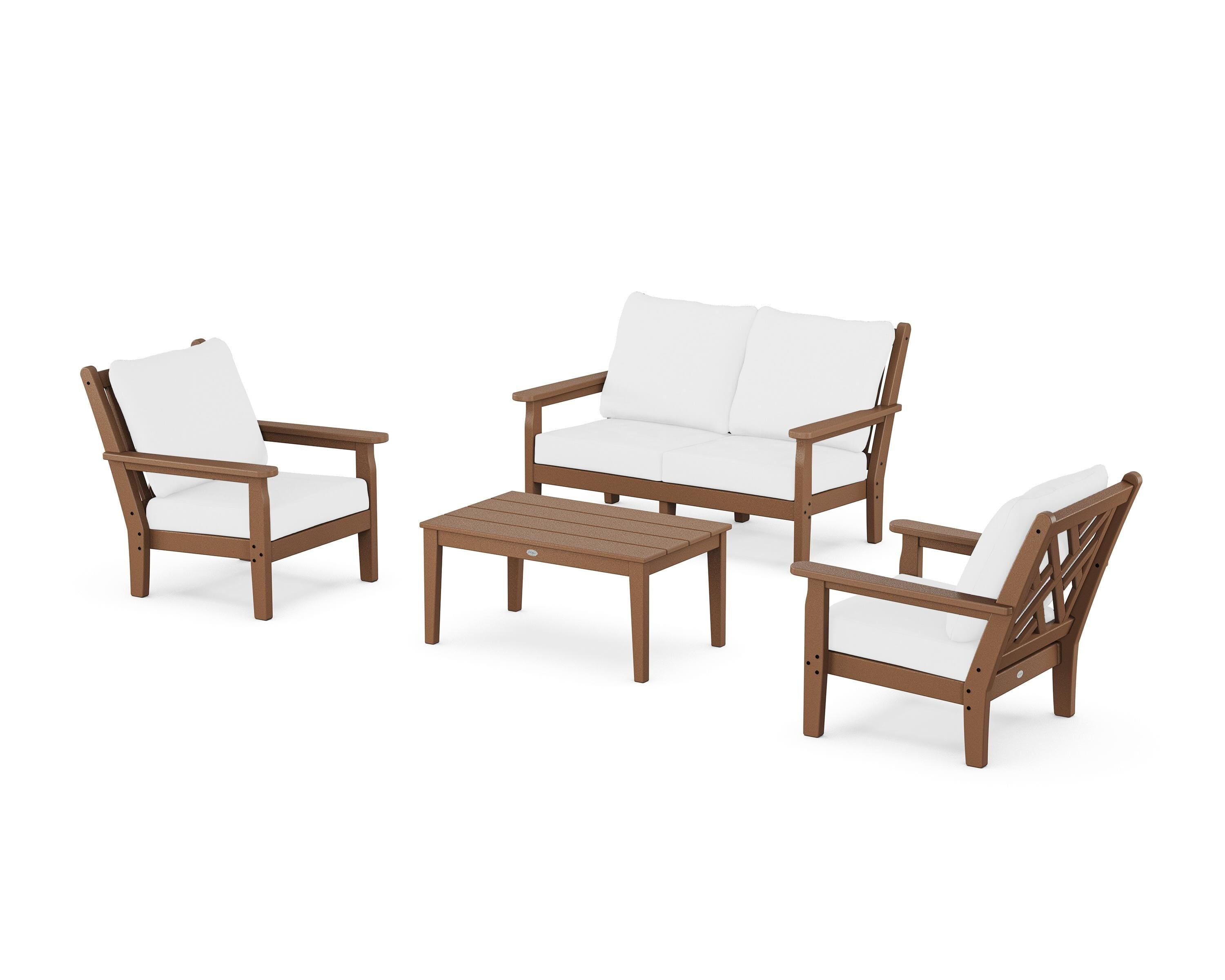 POLYWOOD Chippendale 4-Piece Deep Seating Set with Loveseat in Teak / Natural