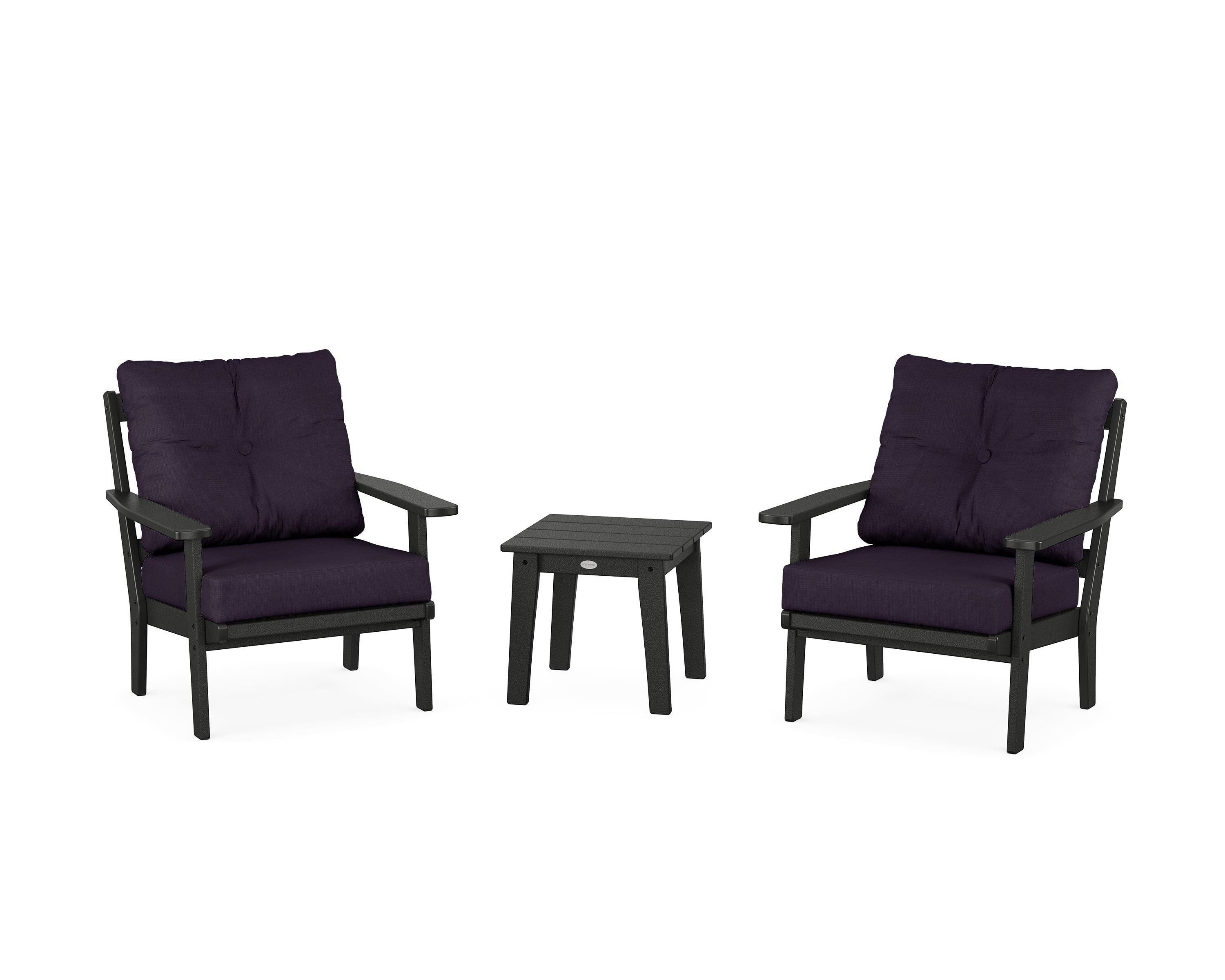 POLYWOOD Oxford 3-Piece Deep Seating Set in Black / Navy Linen