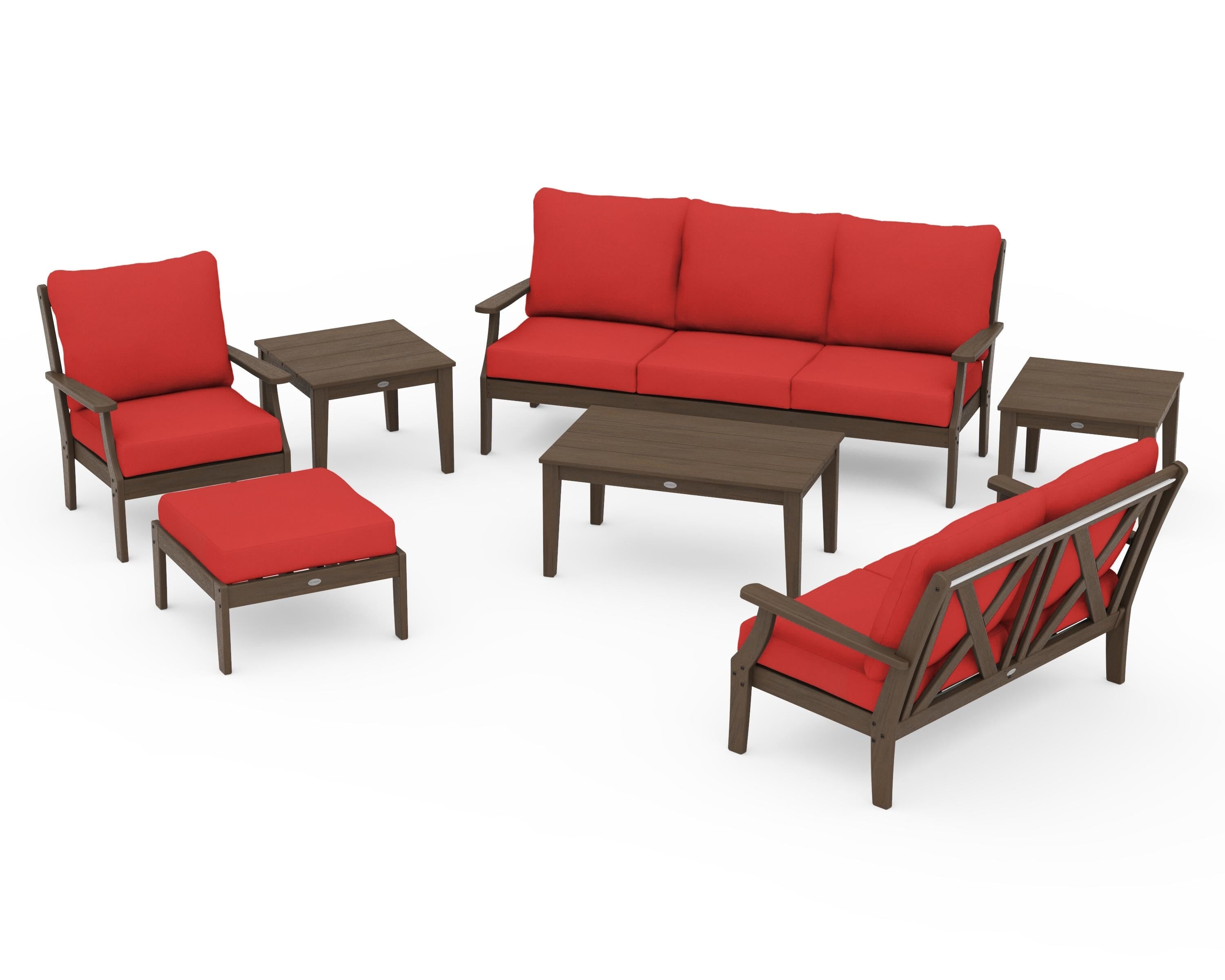 POLYWOOD Braxton 7-Piece Deep Seating Set in Kona / Crimson Linen