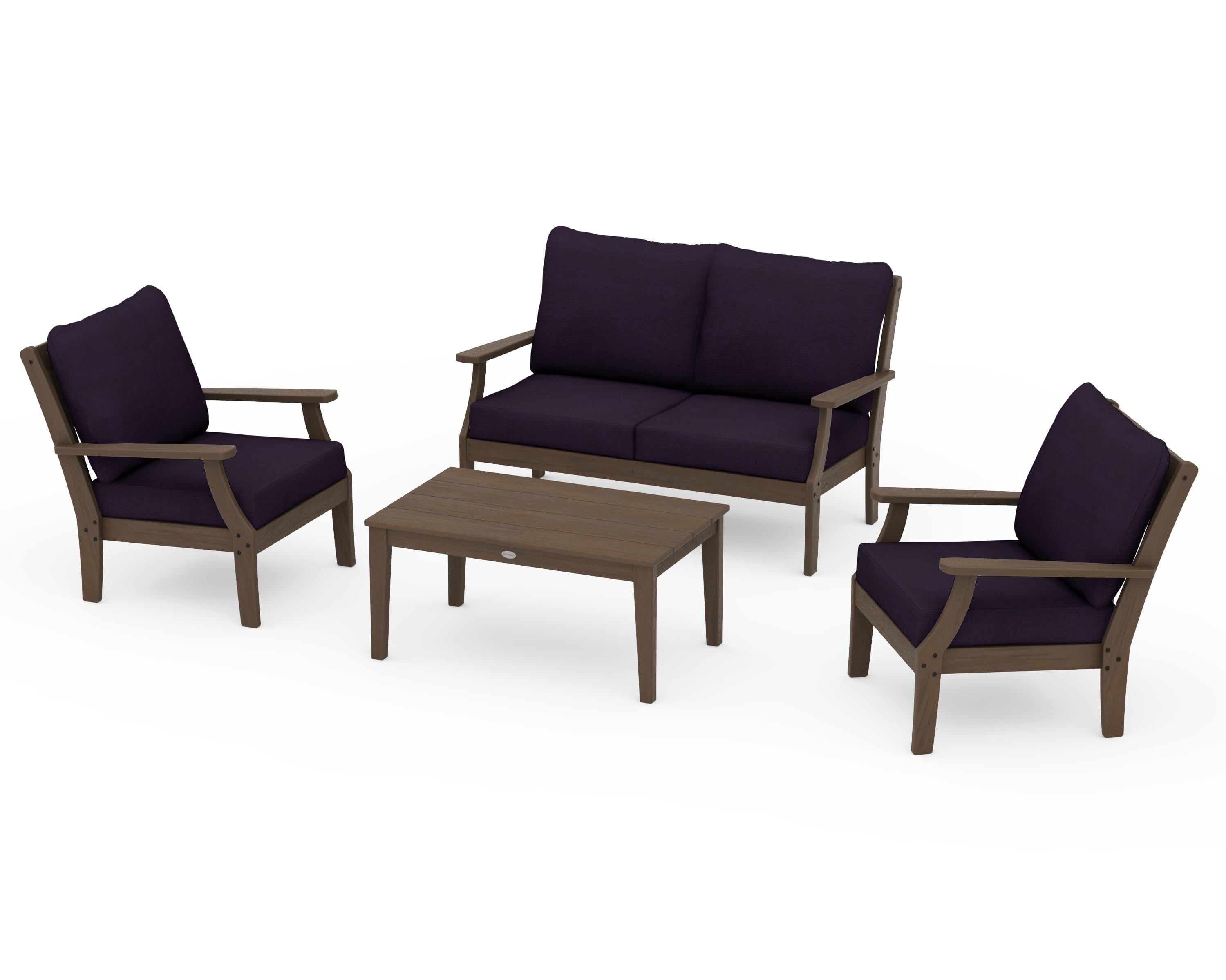 POLYWOOD Braxton 4-Piece Deep Seating Chair Set in Kona / Navy Linen