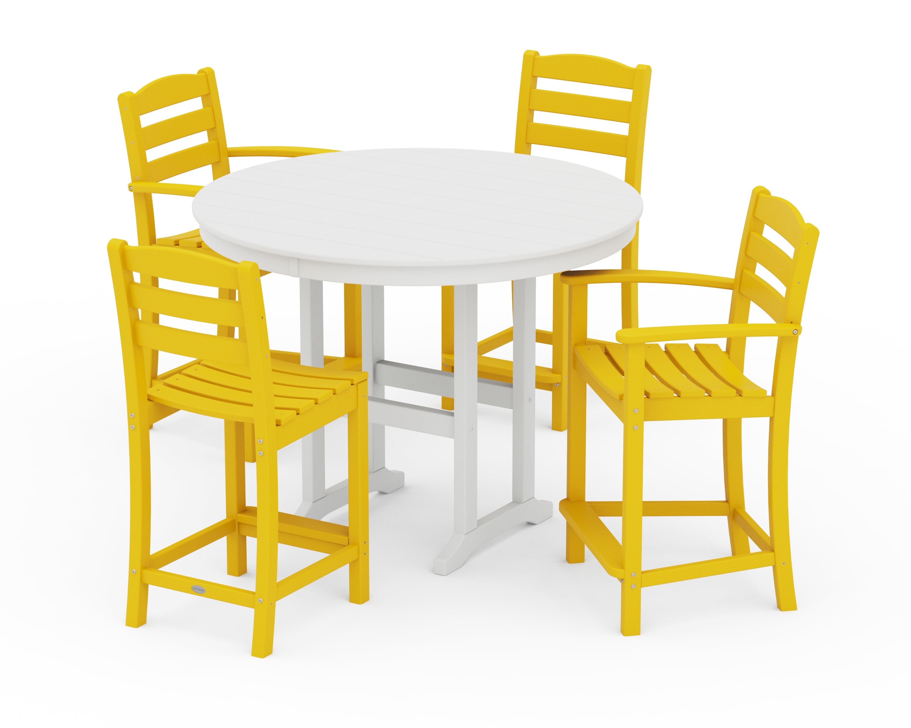 POLYWOOD La Casa Café 5-Piece Round Farmhouse Counter Dining Set in Lemon / White