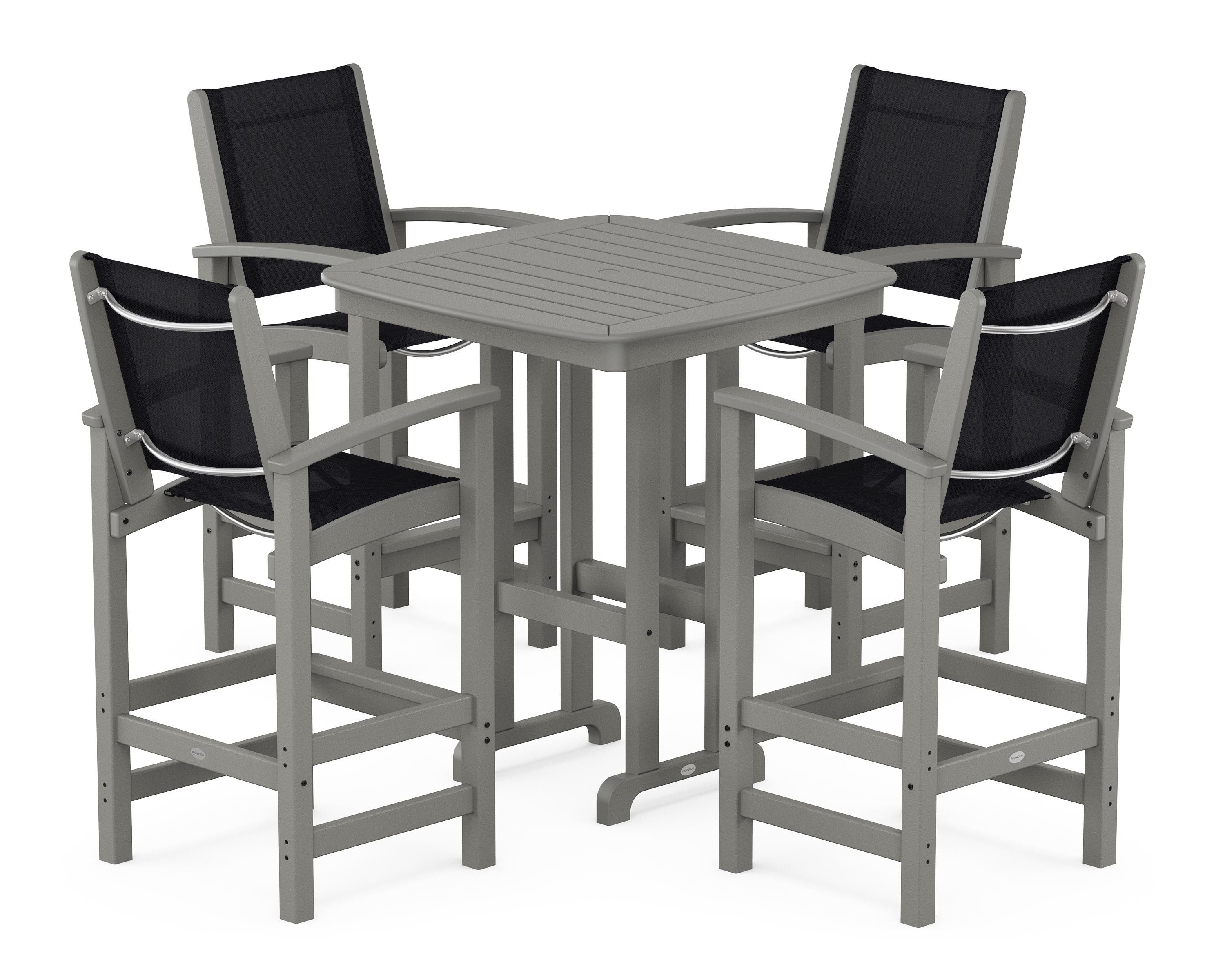 POLYWOOD Coastal 5-Piece Bar Set in Slate Grey / Black Sling