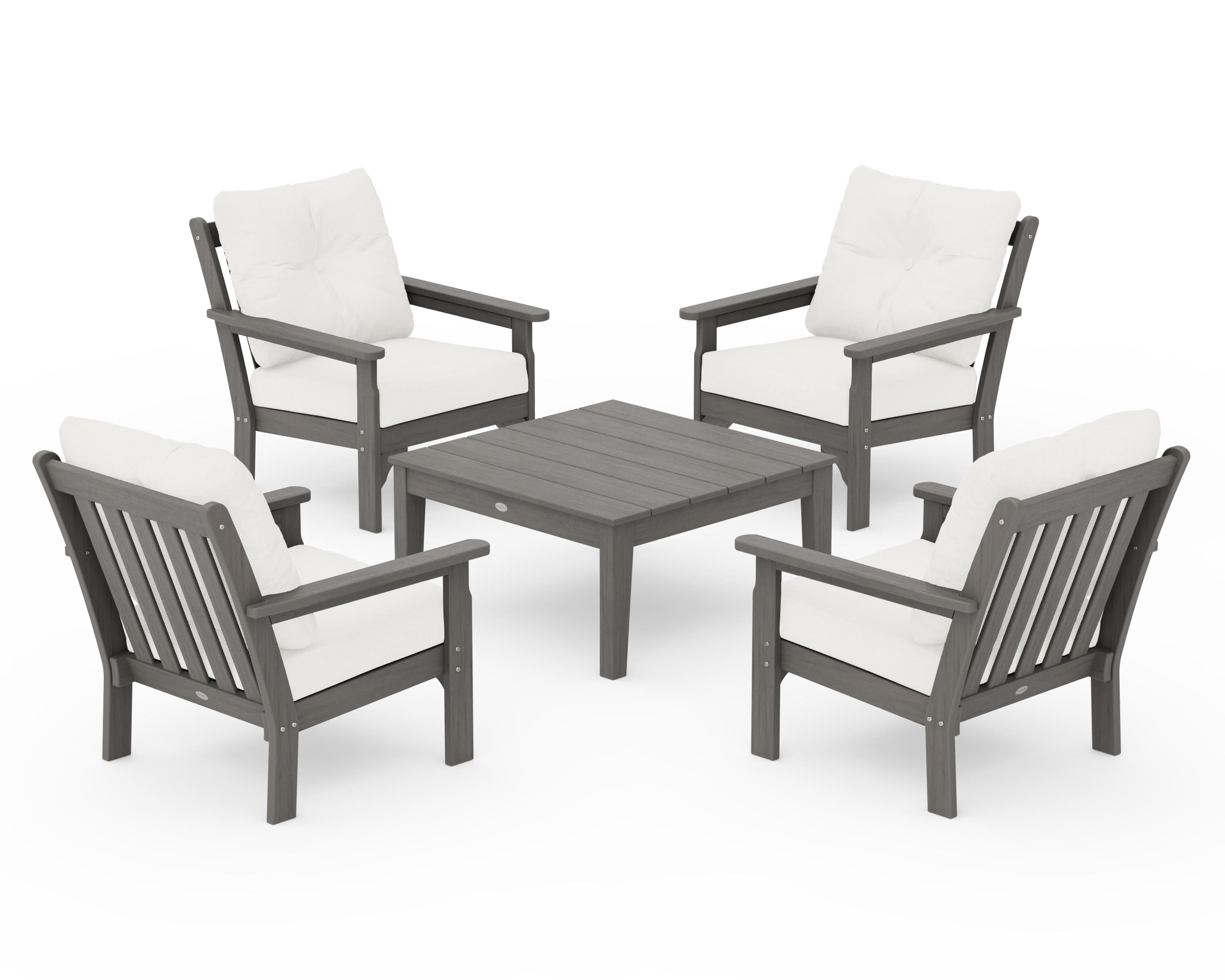 POLYWOOD Vineyard 5-Piece Deep Seating Conversation Set in Driftwood / Natural Linen