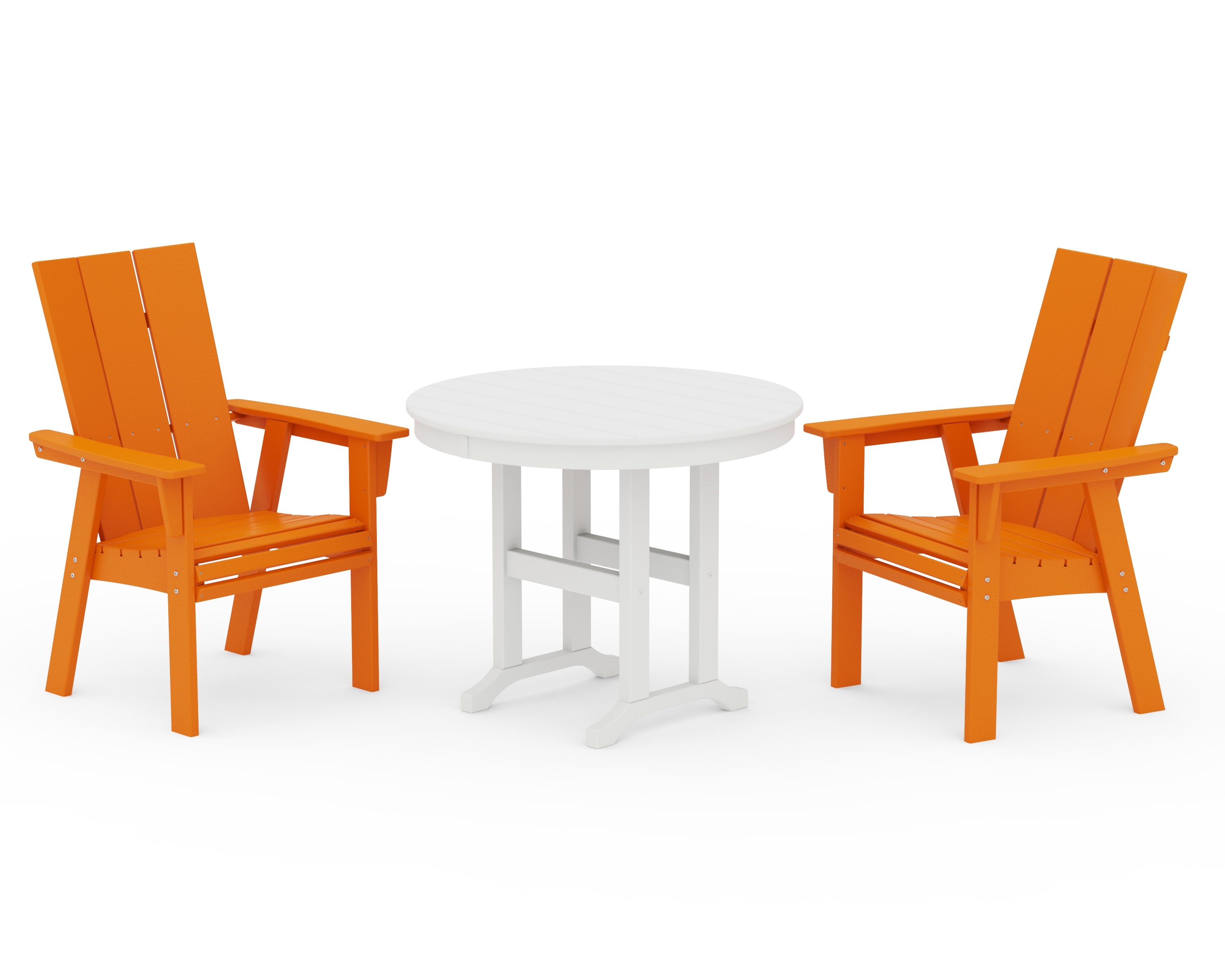 POLYWOOD Modern Adirondack 3-Piece Round Dining Set in Tangerine / White