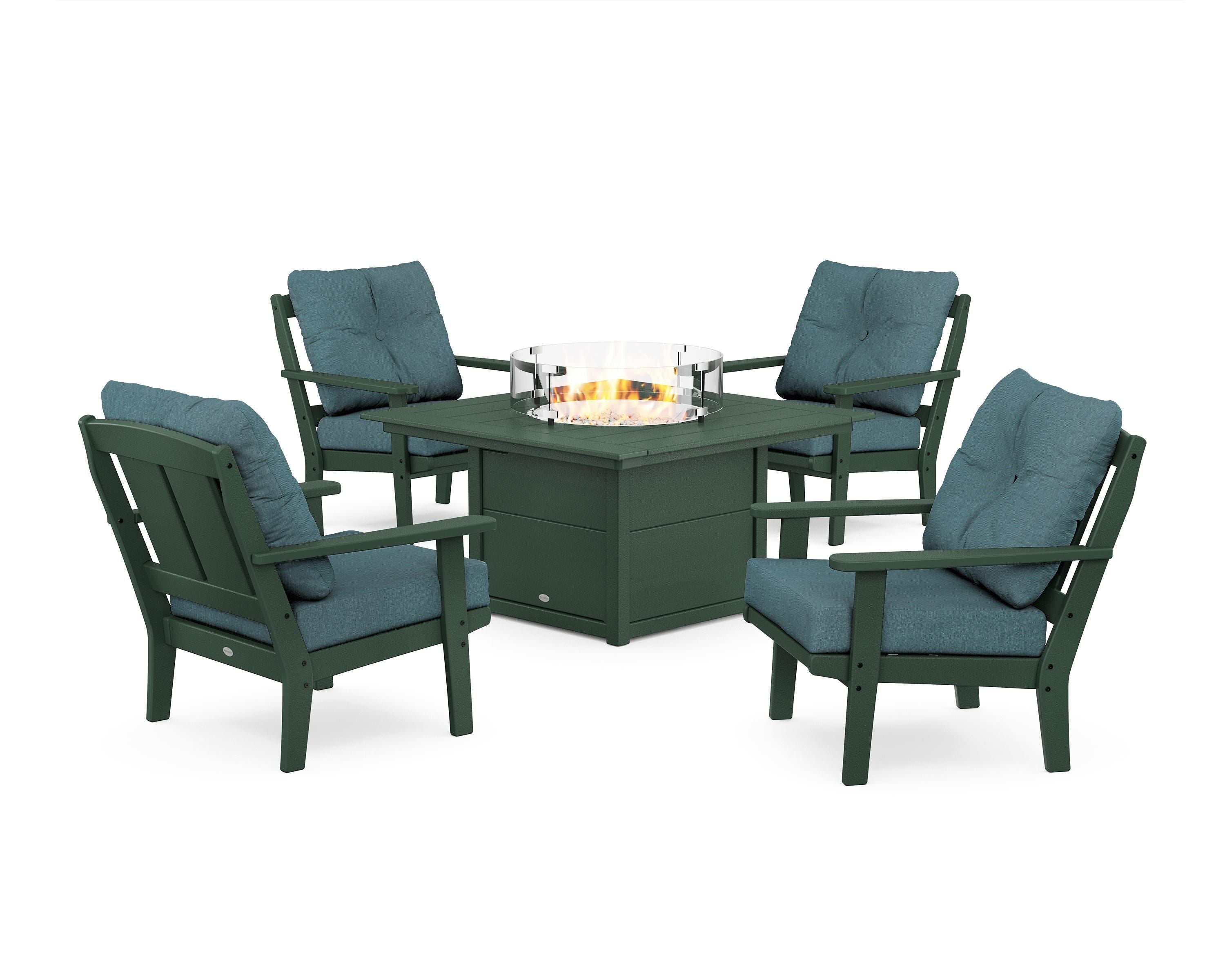 POLYWOOD Mission 5-Piece Deep Seating Set with Fire Pit Table in Green / Ocean Teal